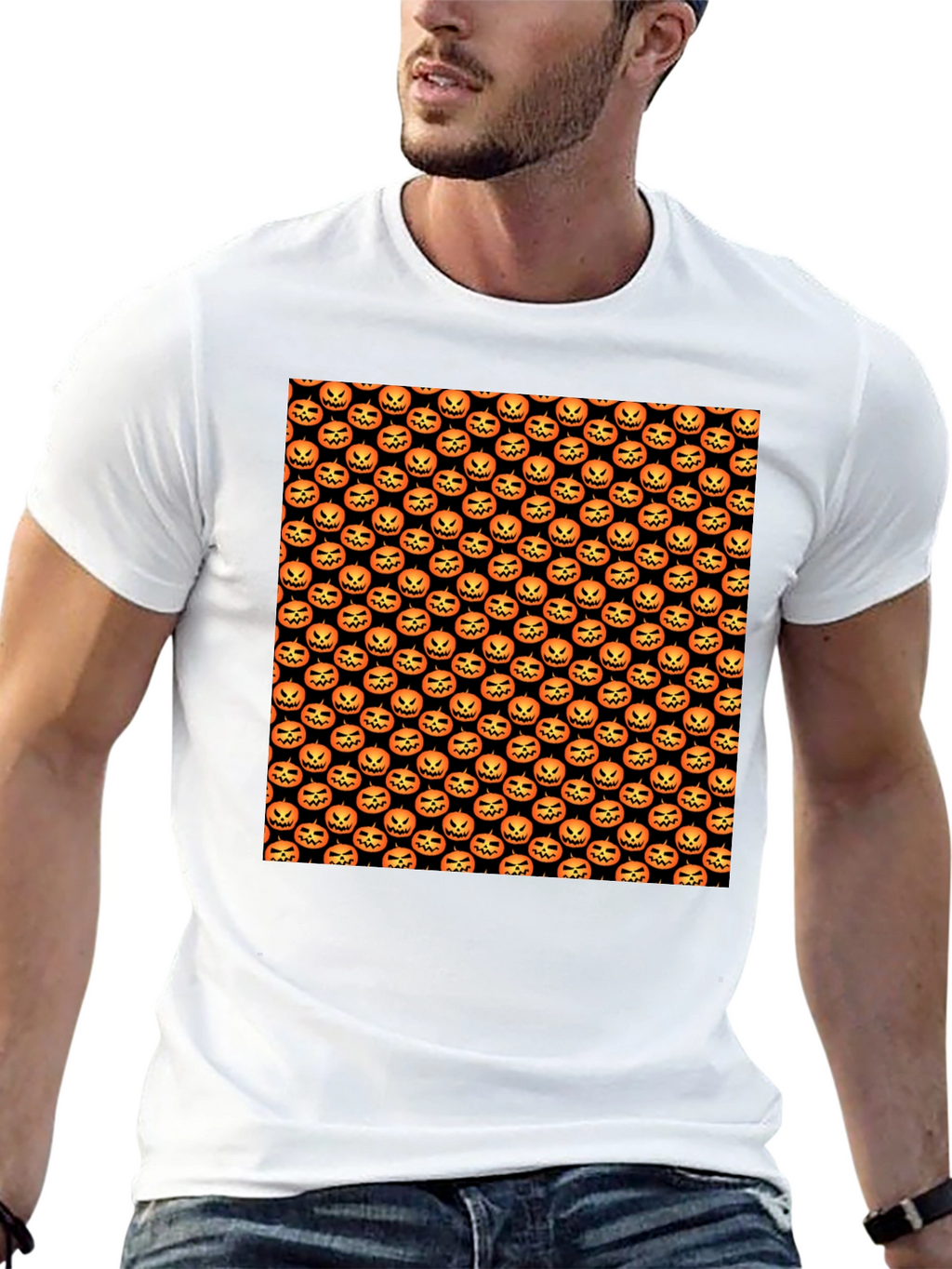 Halloween Pumpkin Pattern T-Shirt - Spooky Season Style