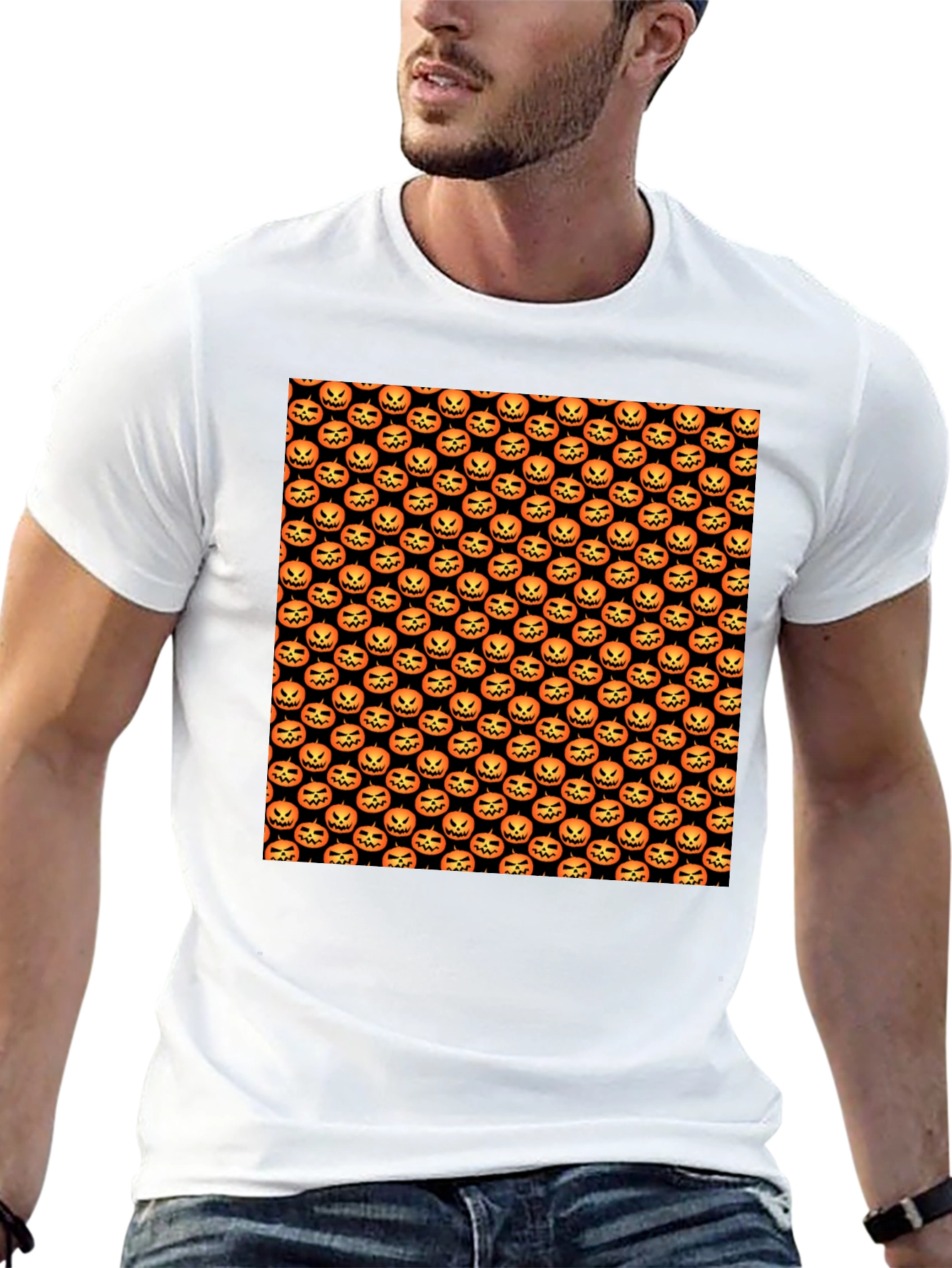 Halloween Pumpkin Pattern T-Shirt - Spooky Season Style