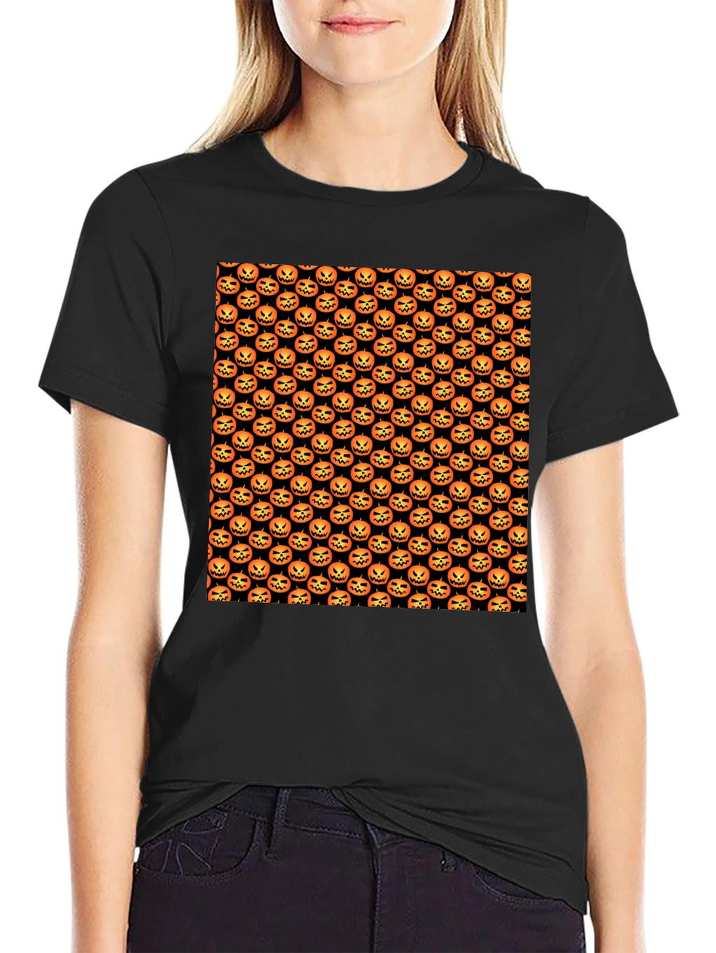 Halloween Pumpkin Pattern T-Shirt - Spooky Season Style