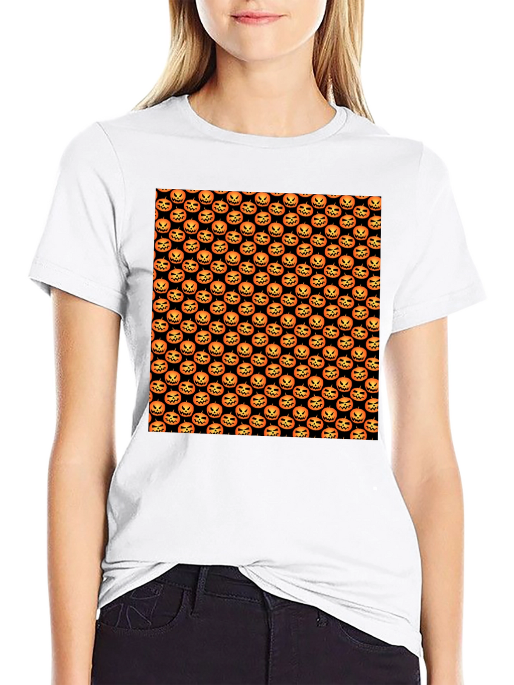 Halloween Pumpkin Pattern T-Shirt - Spooky Season Style