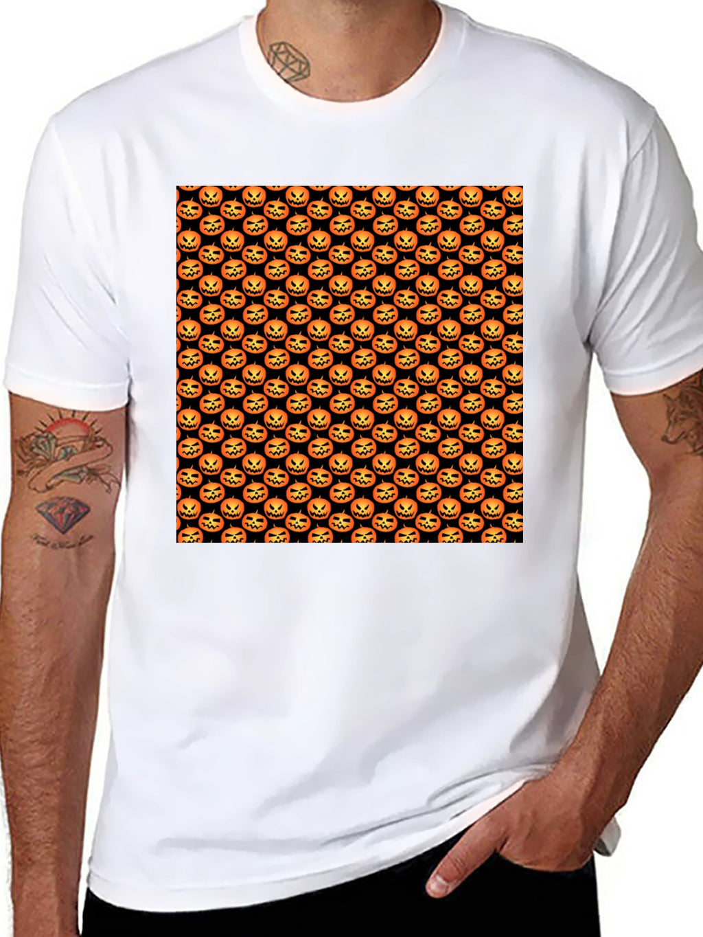 Halloween Pumpkin Pattern T-Shirt - Spooky Season Style