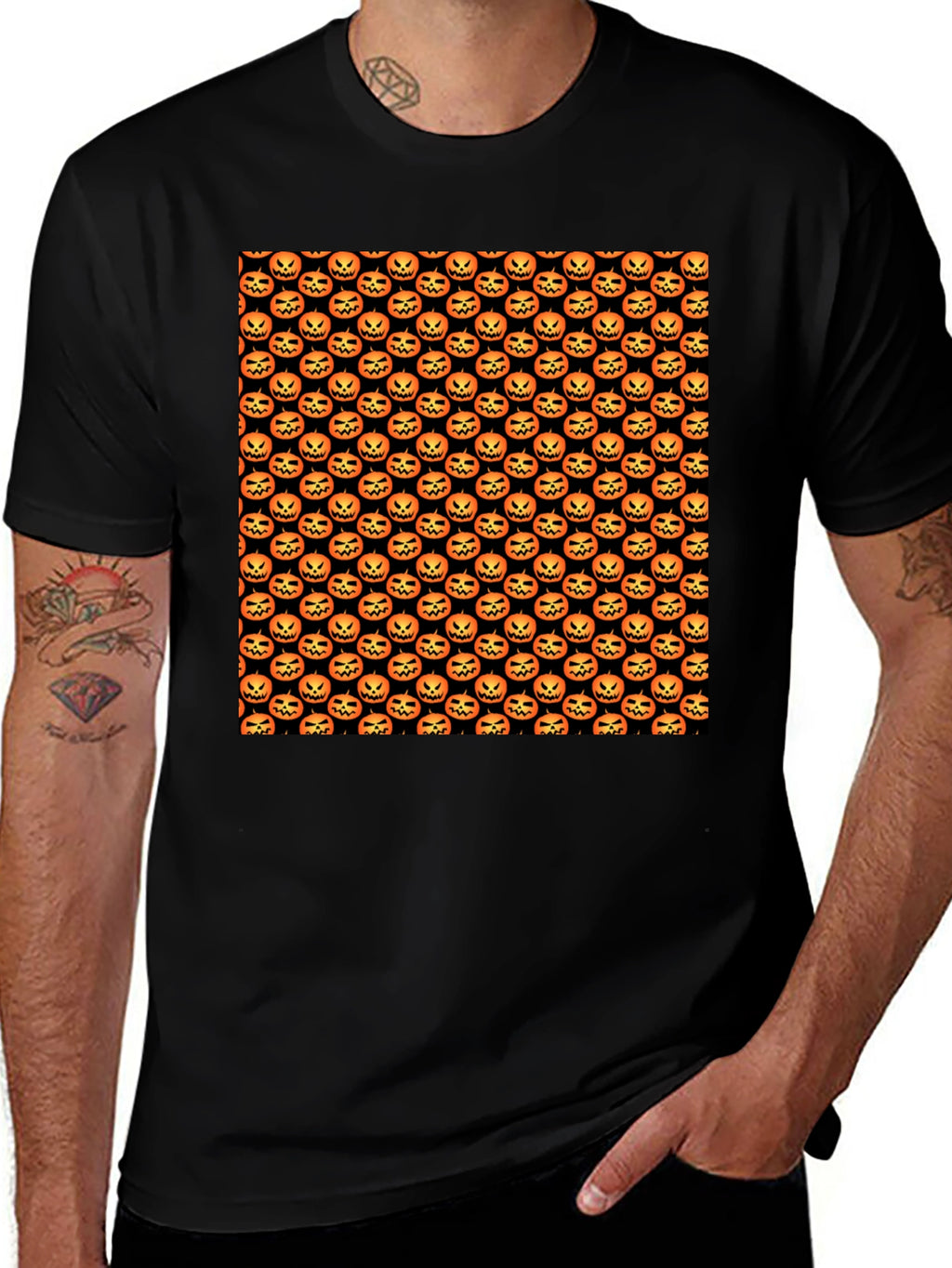 Halloween Pumpkin Pattern T-Shirt - Spooky Season Style