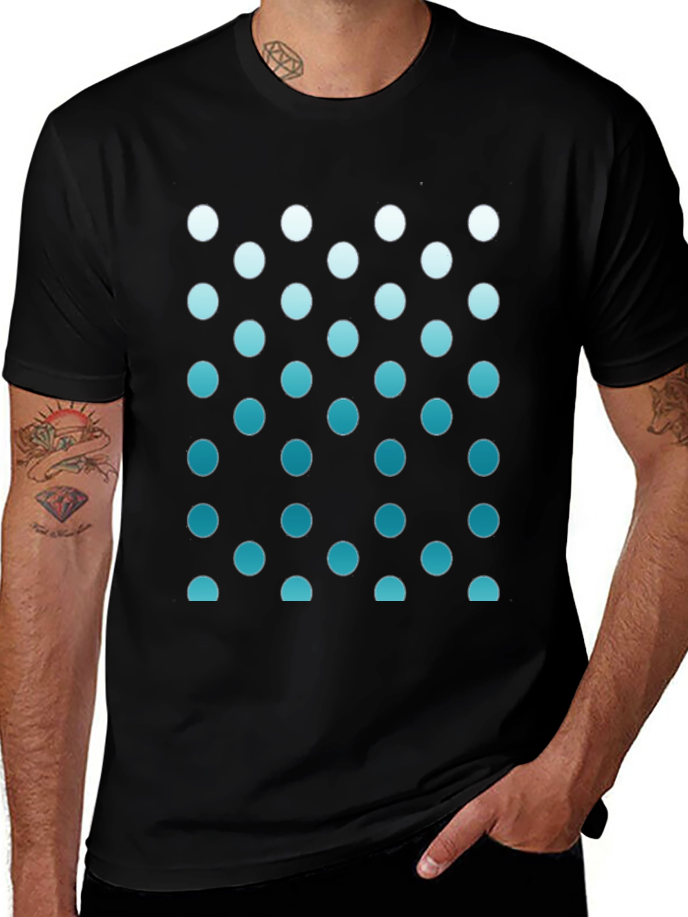 Stylish Black Tee with Gradient Dot Pattern