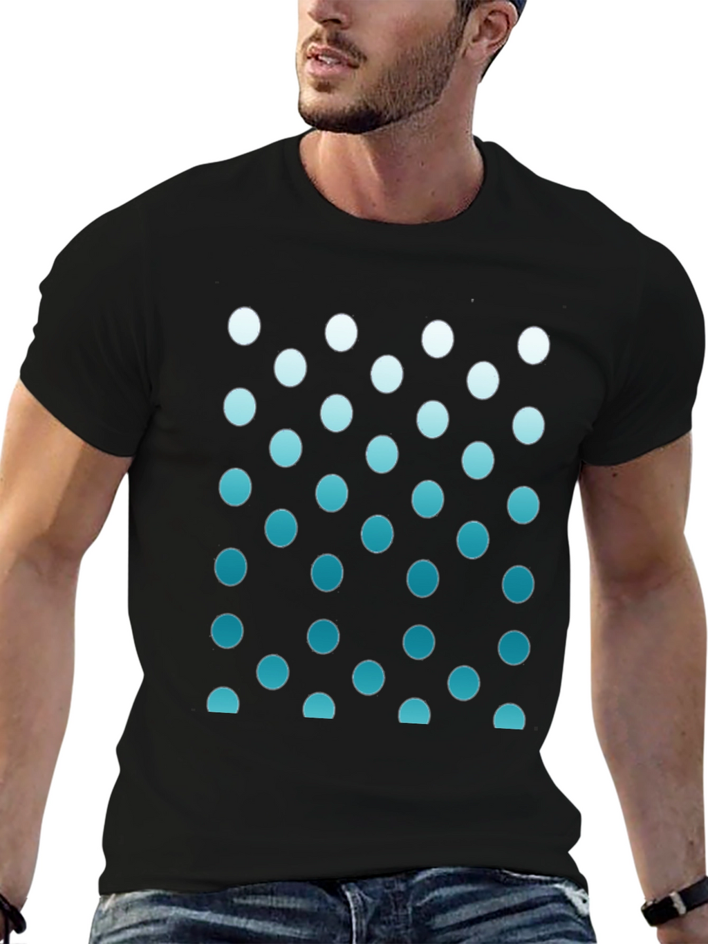 Stylish Black Tee with Gradient Dot Pattern