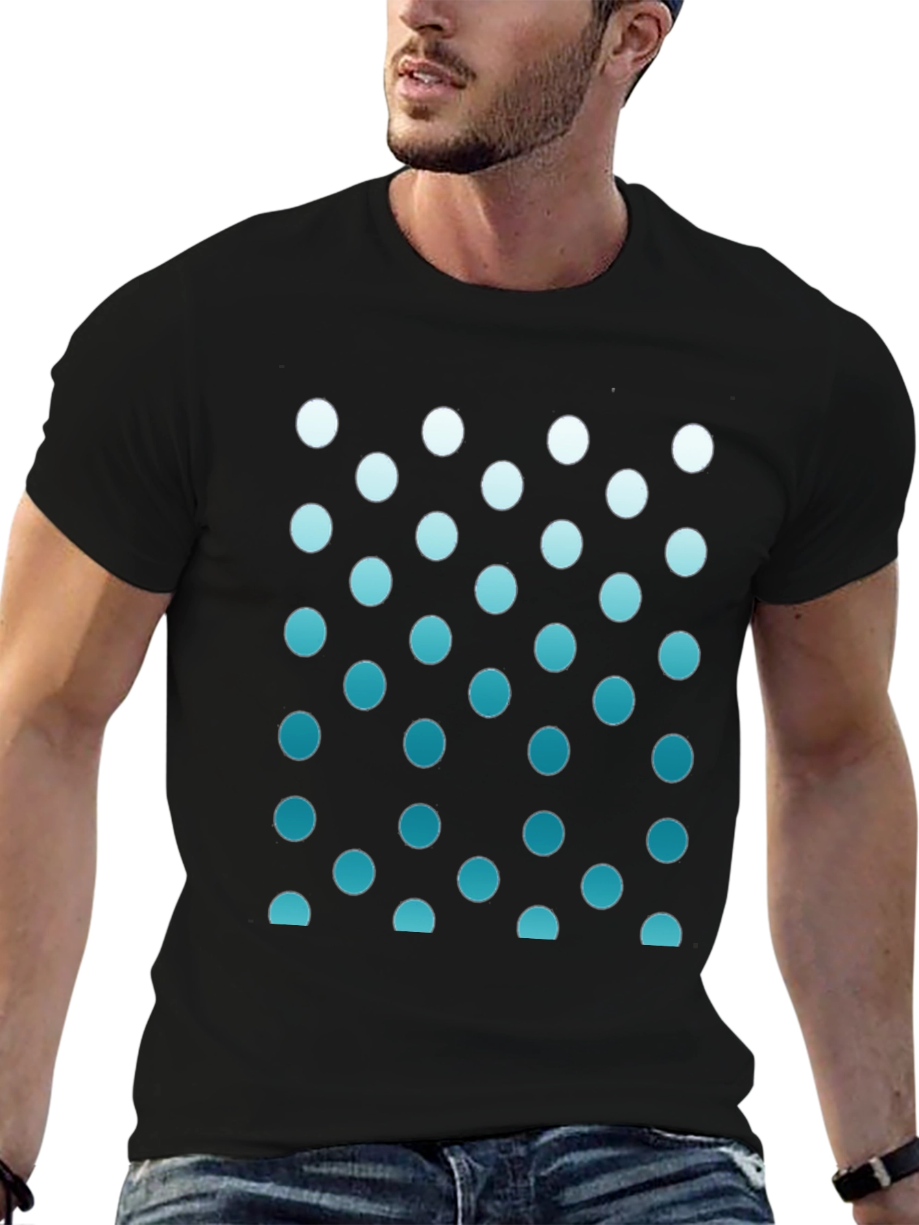 Stylish Black Tee with Gradient Dot Pattern
