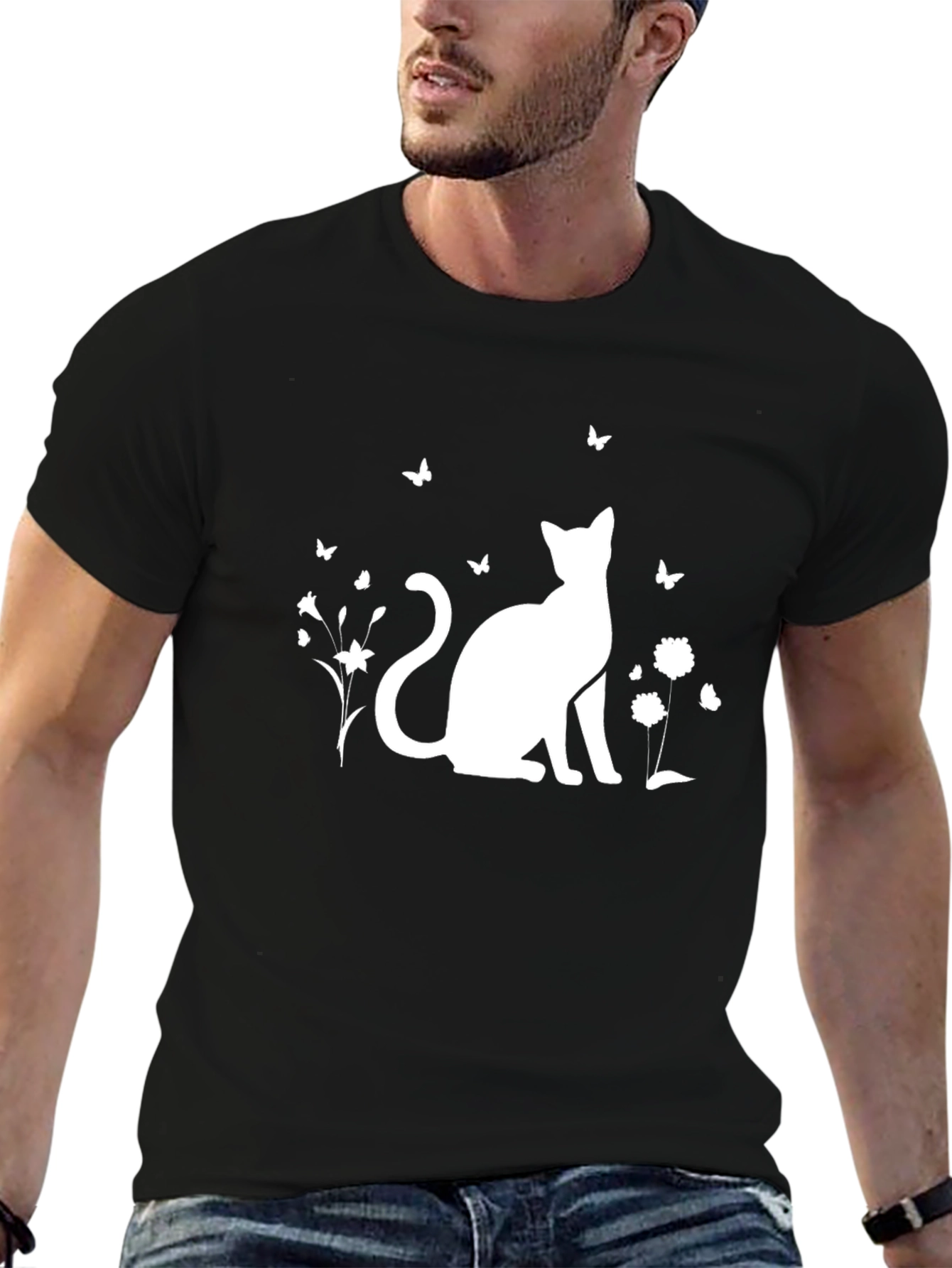 Black Cat & Butterfly Graphic T-Shirt