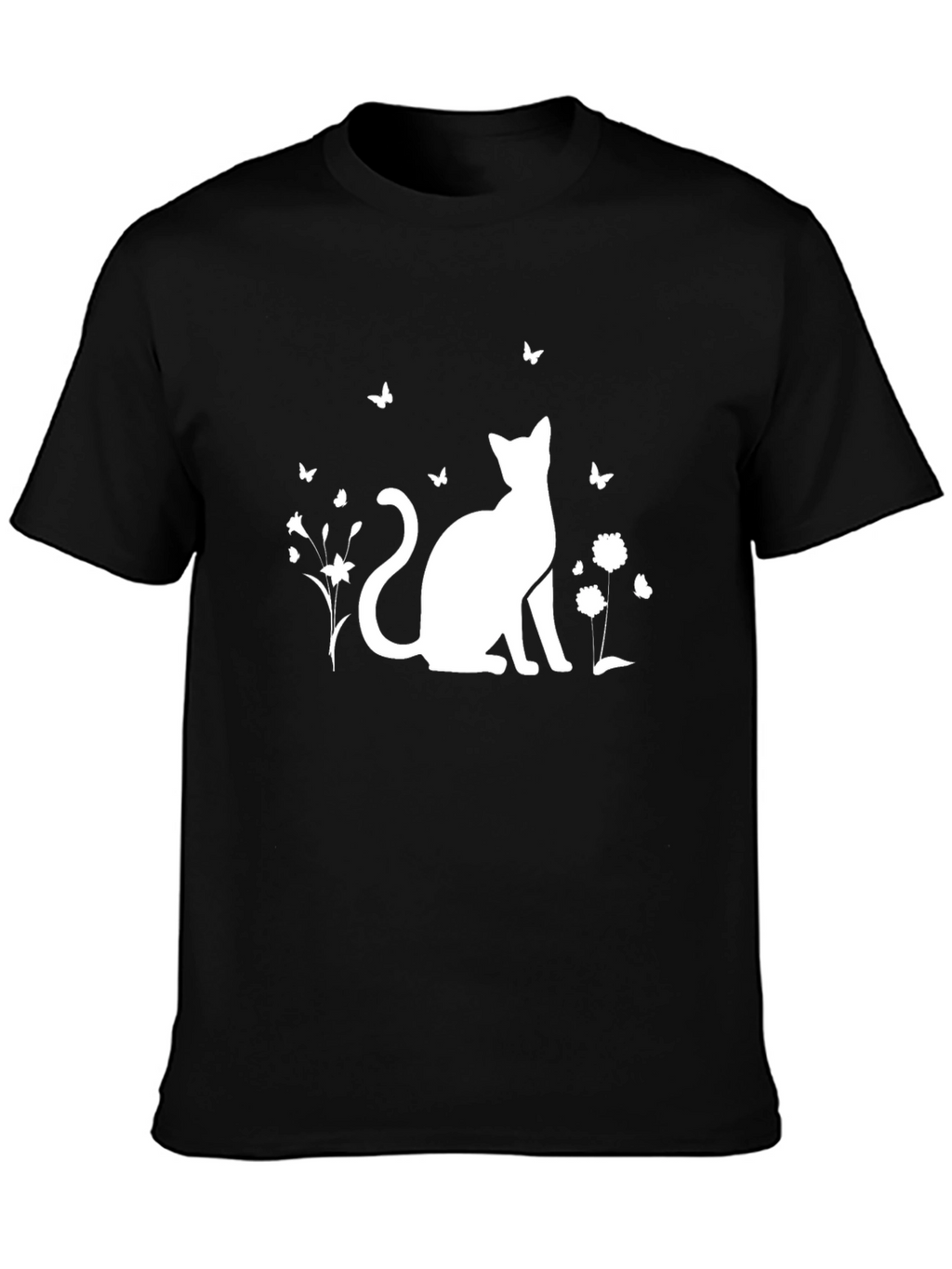 Black Cat & Butterfly Graphic T-Shirt