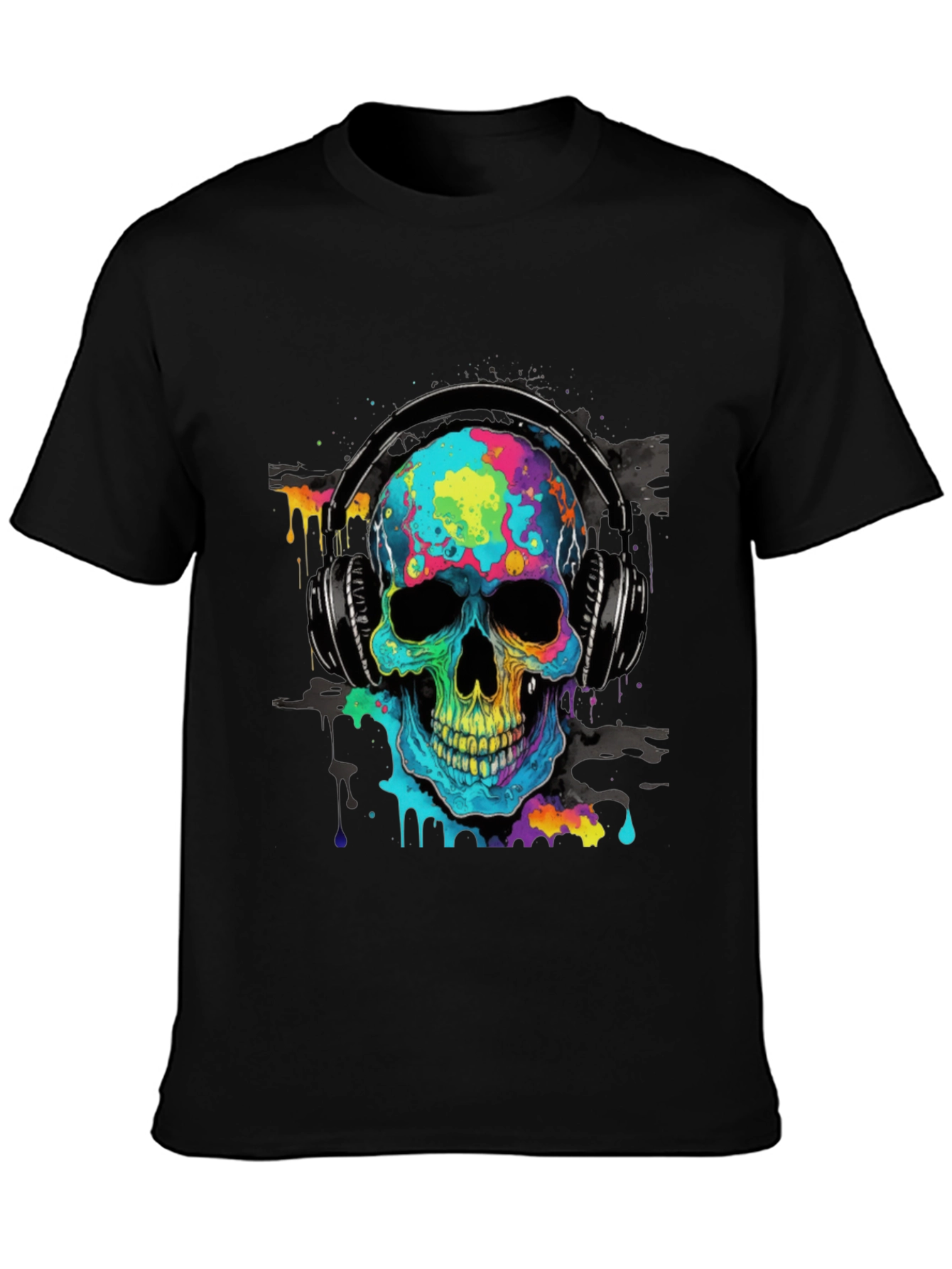 Colorful Skull Headphone Graphic Tee