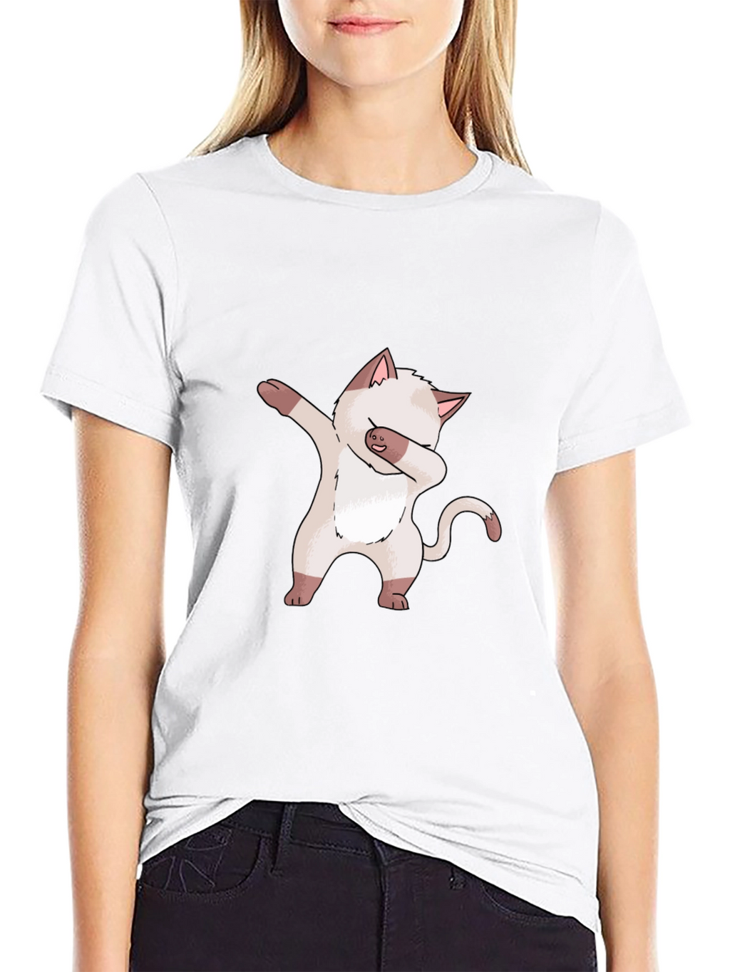 Dabbing Cat Graphic Tee - Black Cotton T-Shirt