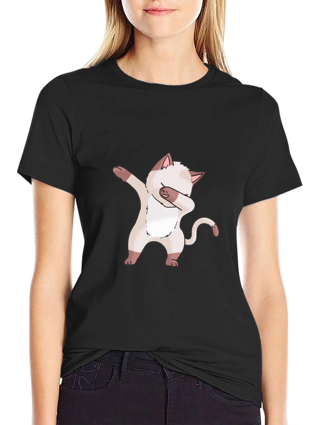 Dabbing Cat Graphic Tee - Black Cotton T-Shirt