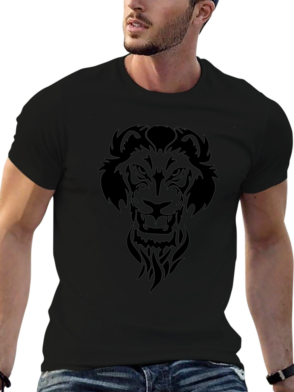 Lion Graphic Print Tee - Mens Black T-Shirt
