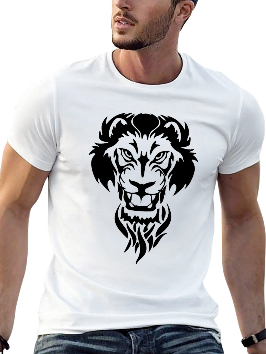 Lion Graphic Print Tee - Mens Black T-Shirt
