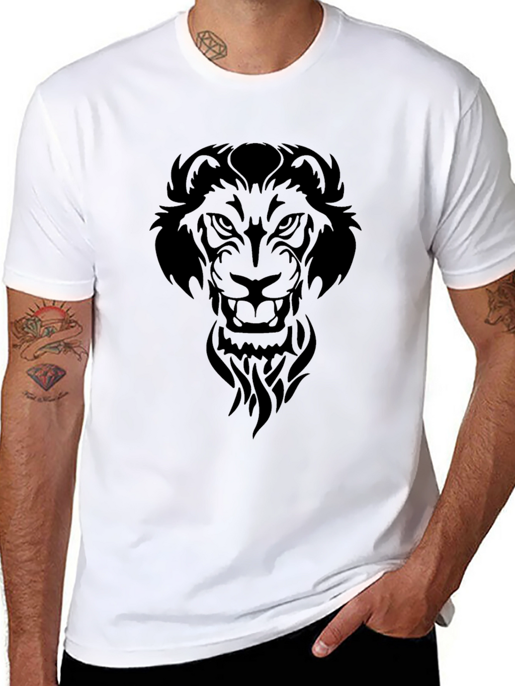 Lion Graphic Print Tee - Mens Black T-Shirt