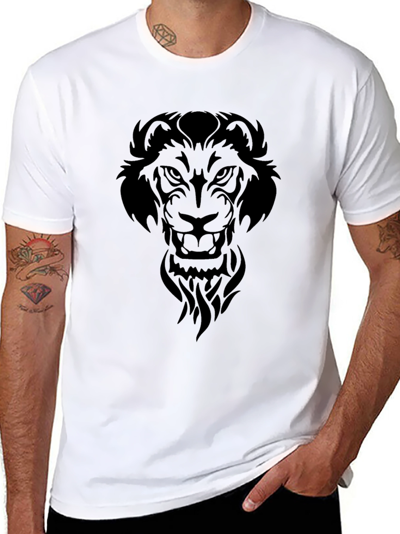 Lion Graphic Print Tee - Mens Black T-Shirt