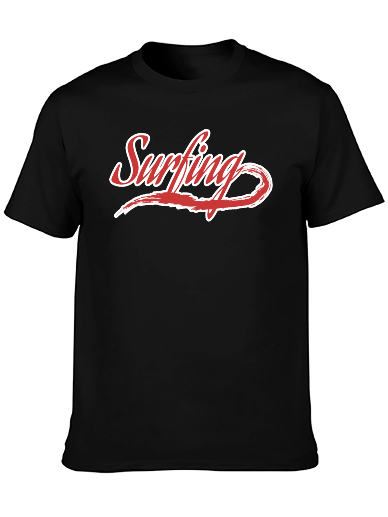 Surfing Graphic Tee - Black Cotton Casual Shirt