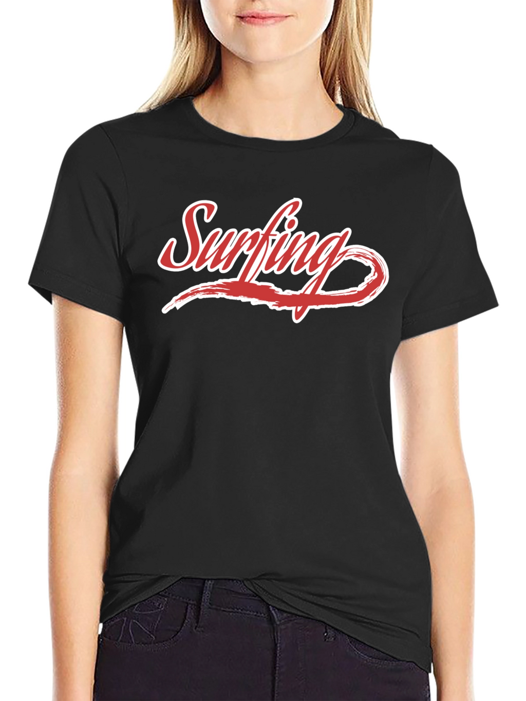 Surfing Graphic Tee - Black Cotton Casual Shirt