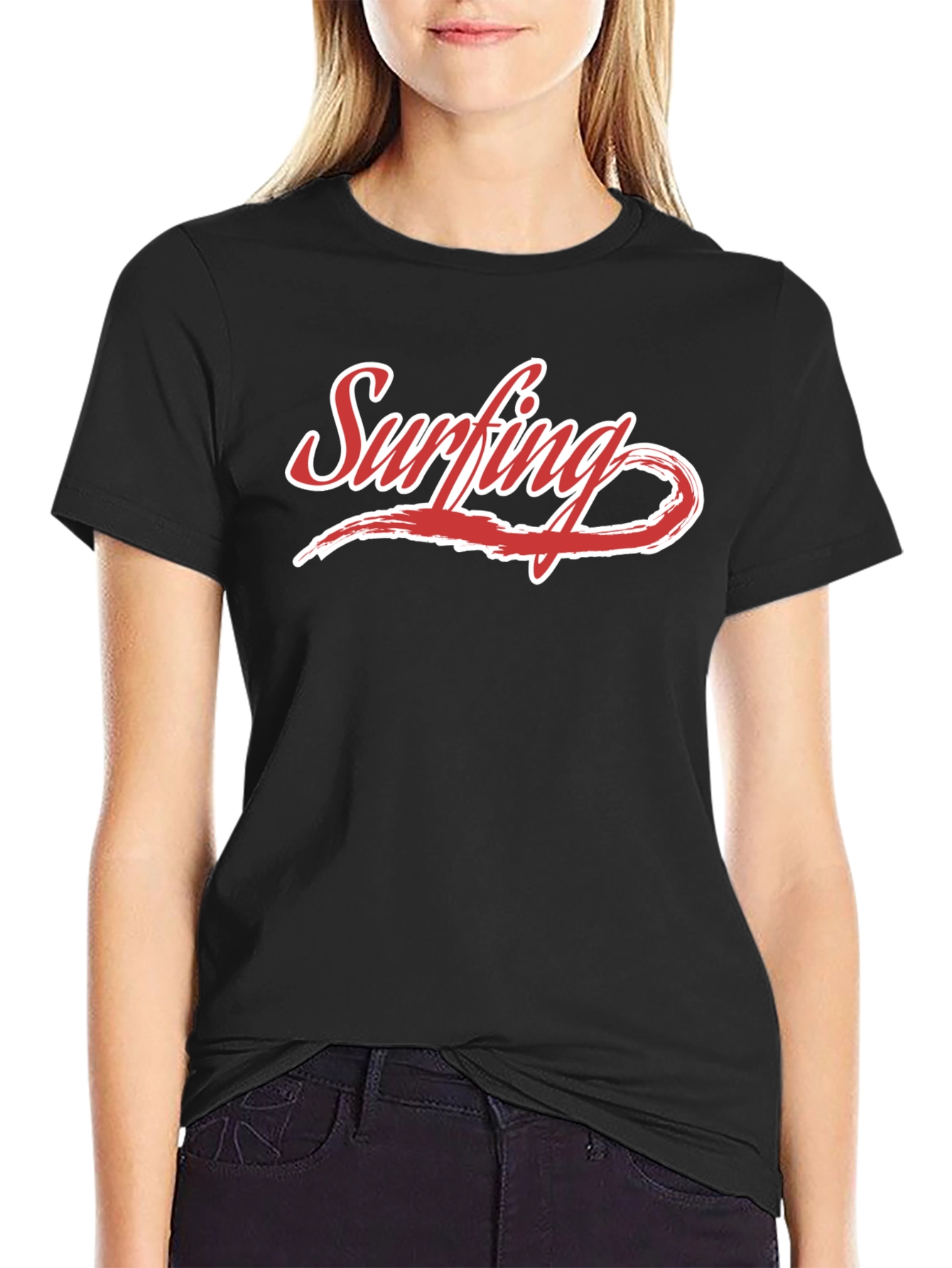 Surfing Graphic Tee - Black Cotton Casual Shirt