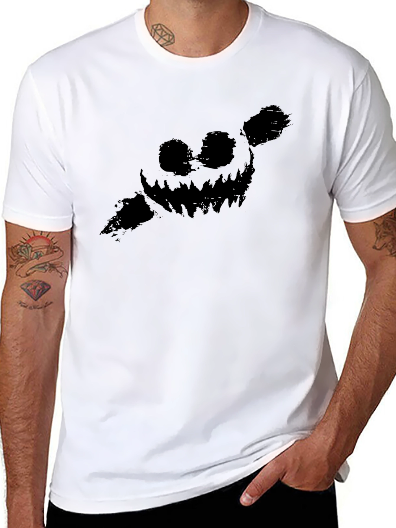 Mens Black Graphic Tee - Spooky Pumpkin Design