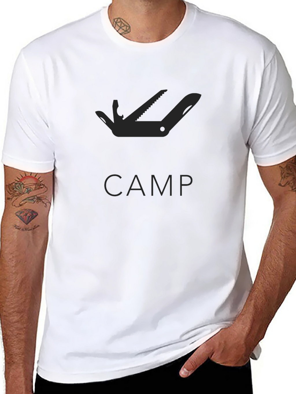 Mens Black Camping Multi-Tool Graphic T-Shirt