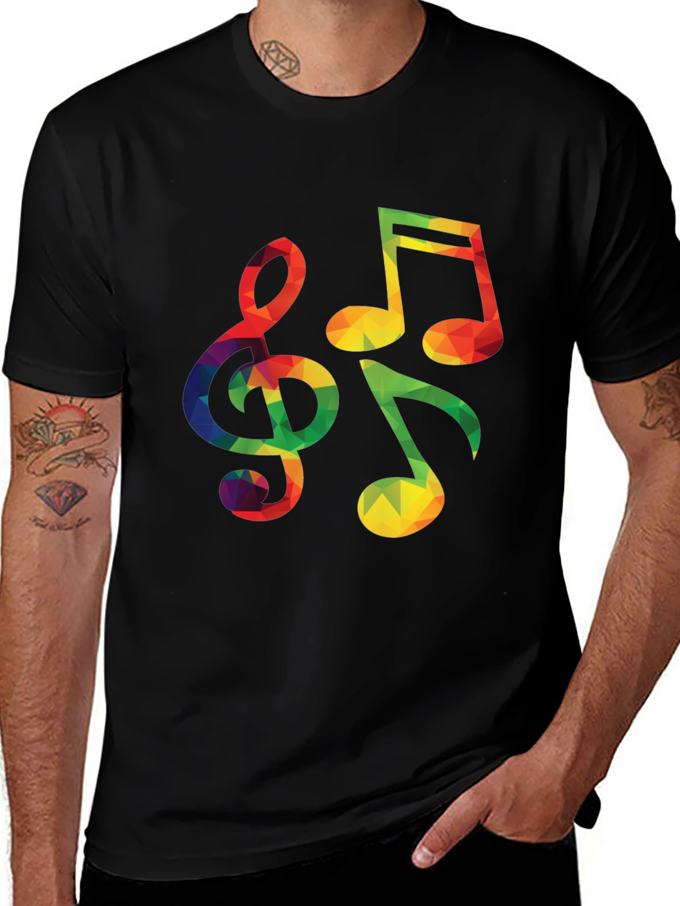 Colorful Geometric Music Notes Graphic T-Shirt