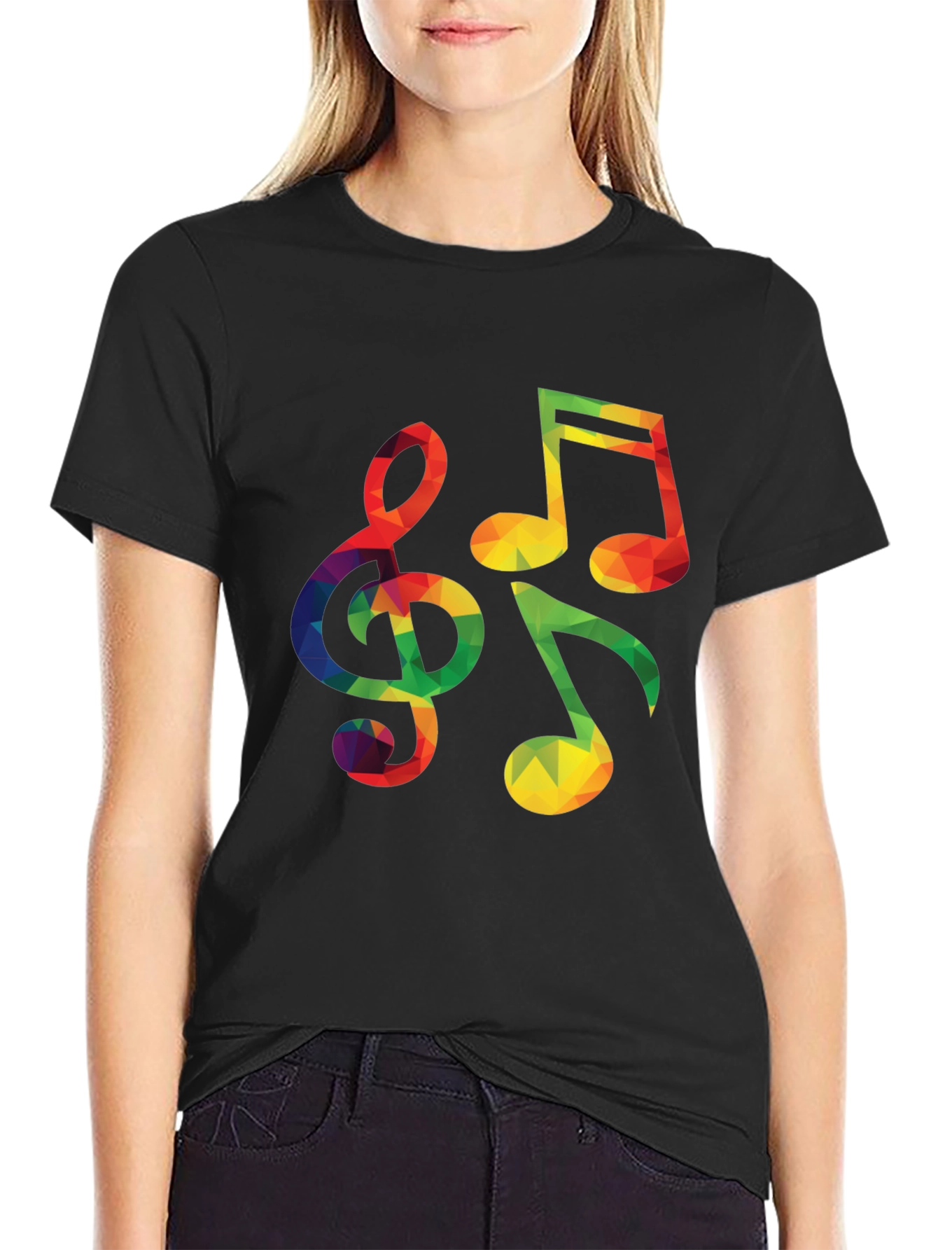 Colorful Geometric Music Notes Graphic T-Shirt