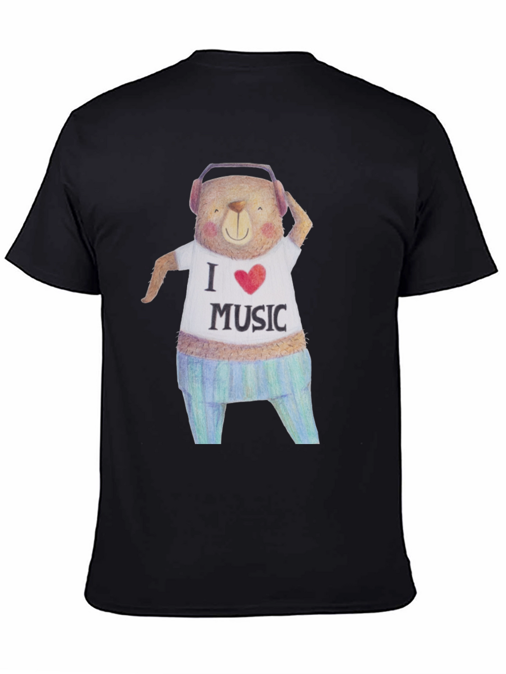 Musical Bear Graphic Tee - Black Cotton T-Shirt