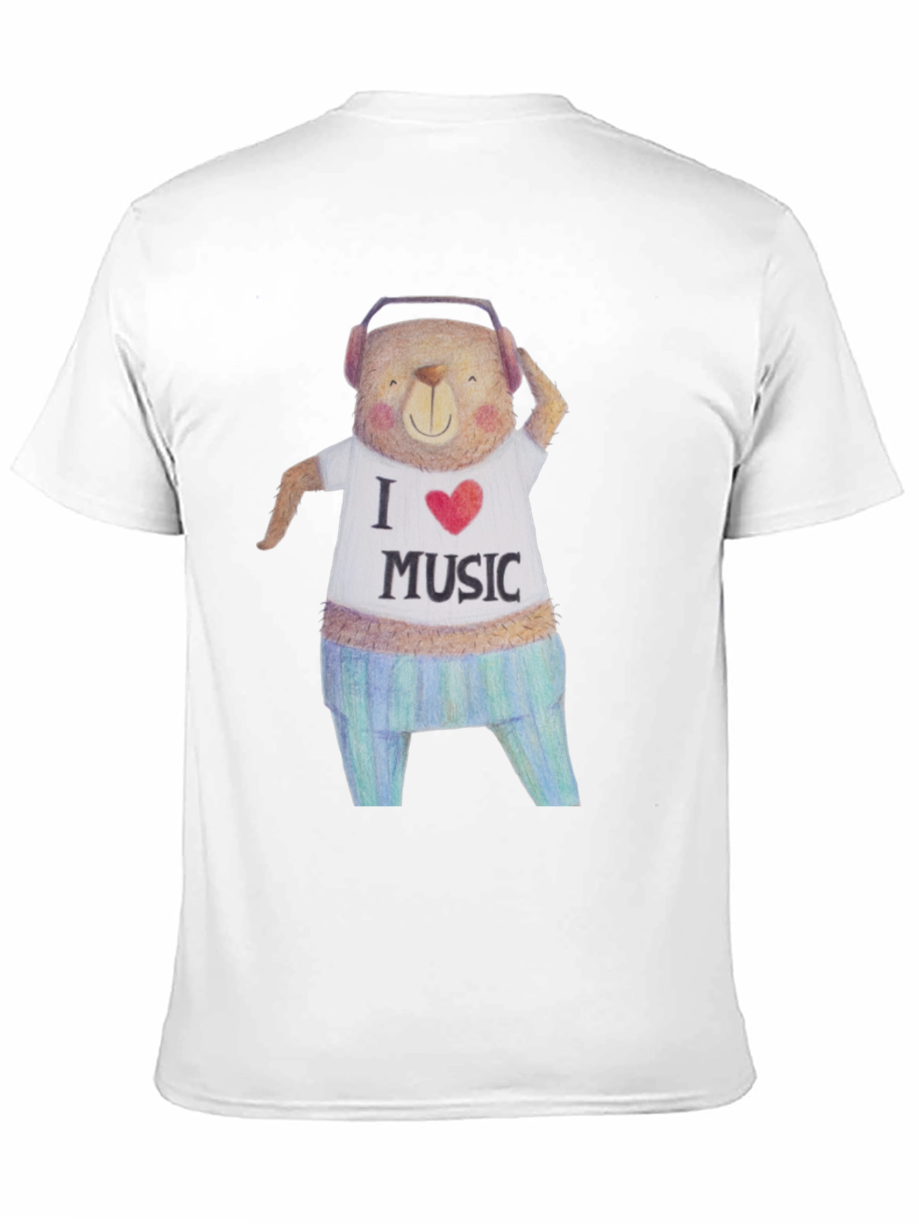 Musical Bear Graphic Tee - Black Cotton T-Shirt