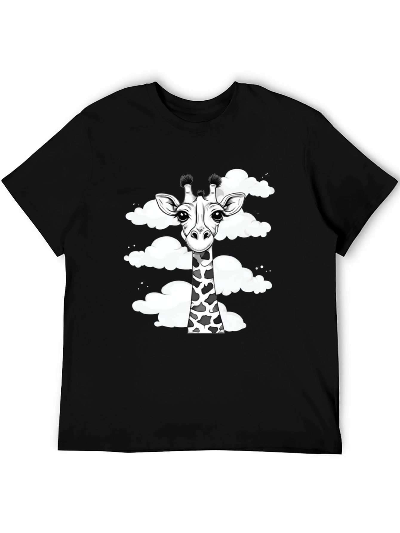 Giraffe in Clouds Graphic Tee - Black Cotton