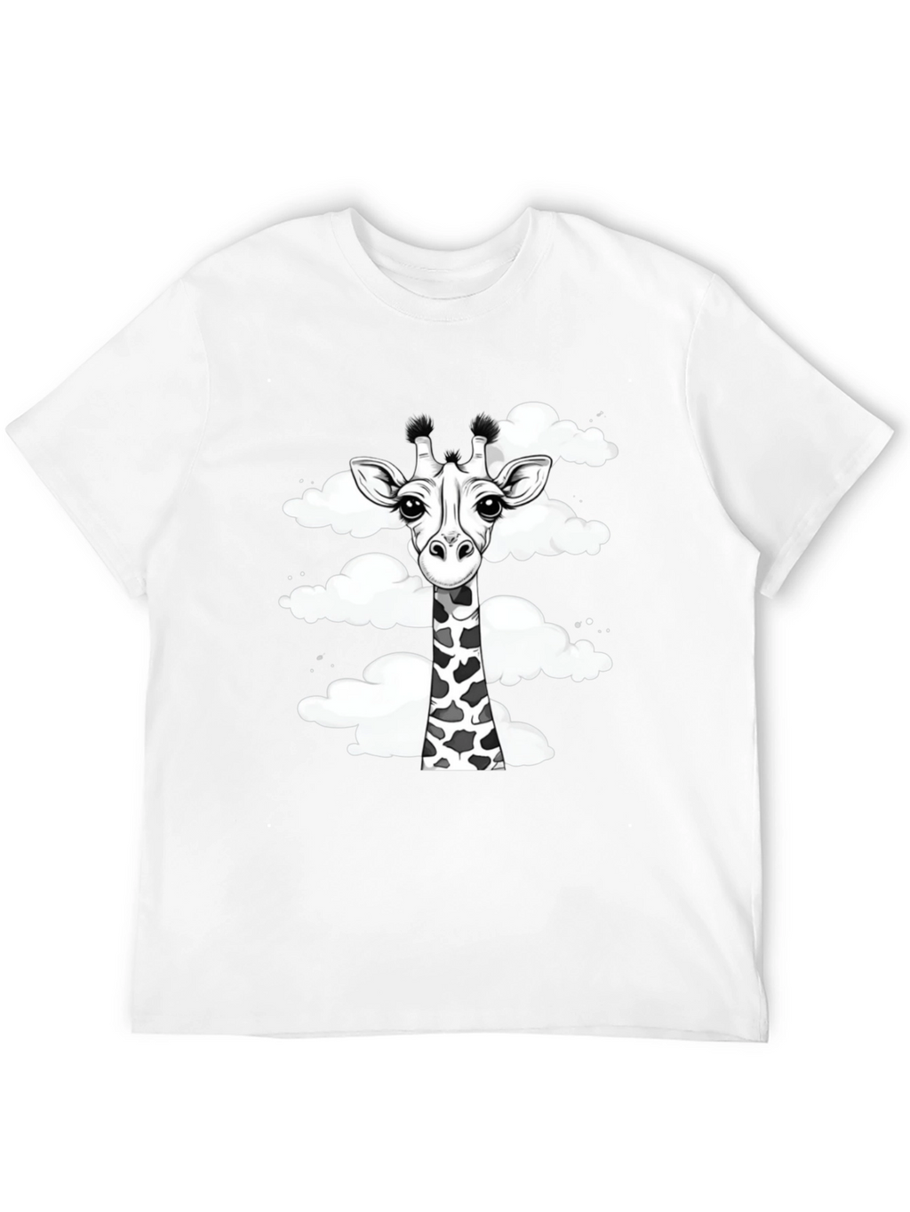 Giraffe in Clouds Graphic Tee - Black Cotton