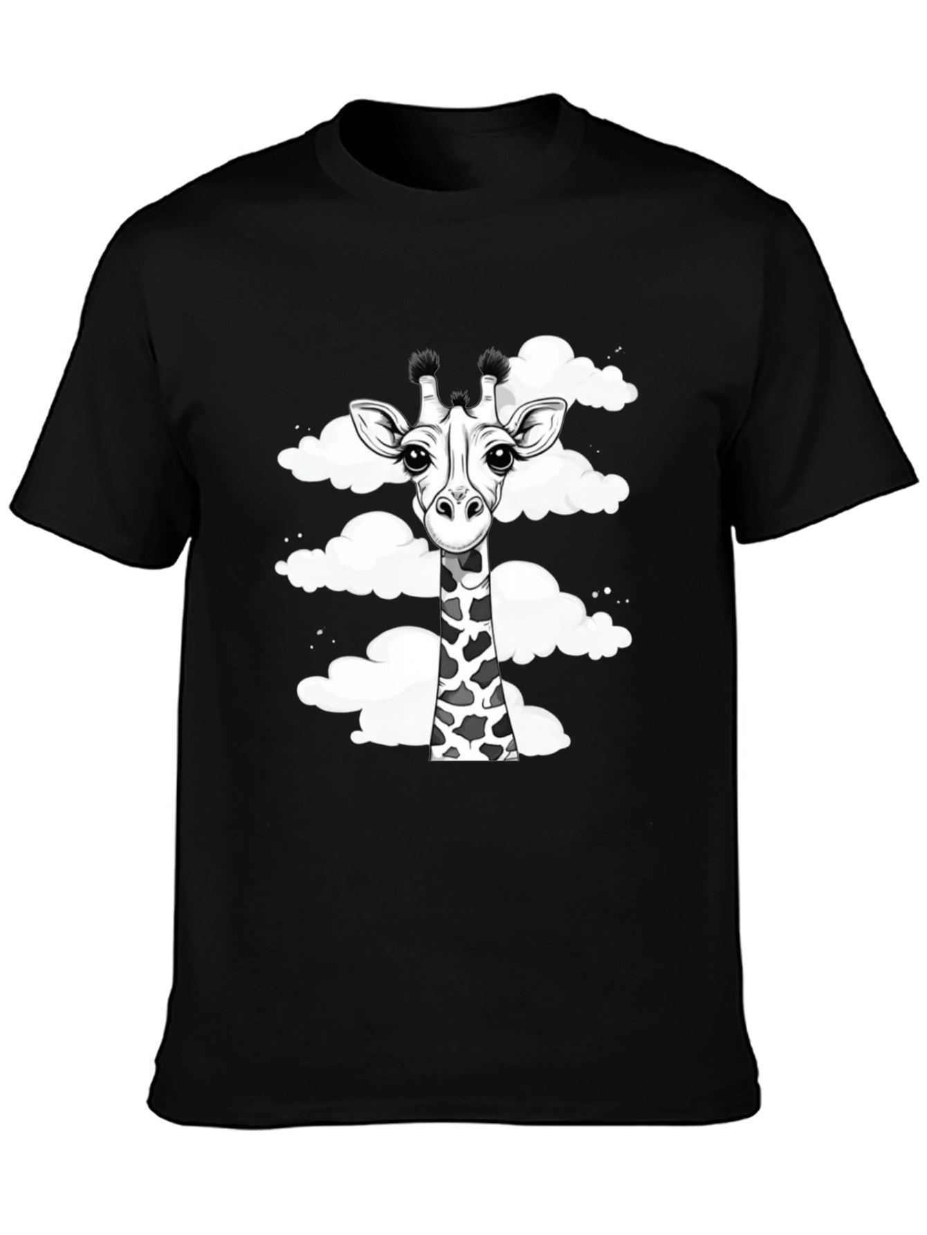 Giraffe in Clouds Graphic Tee - Black Cotton