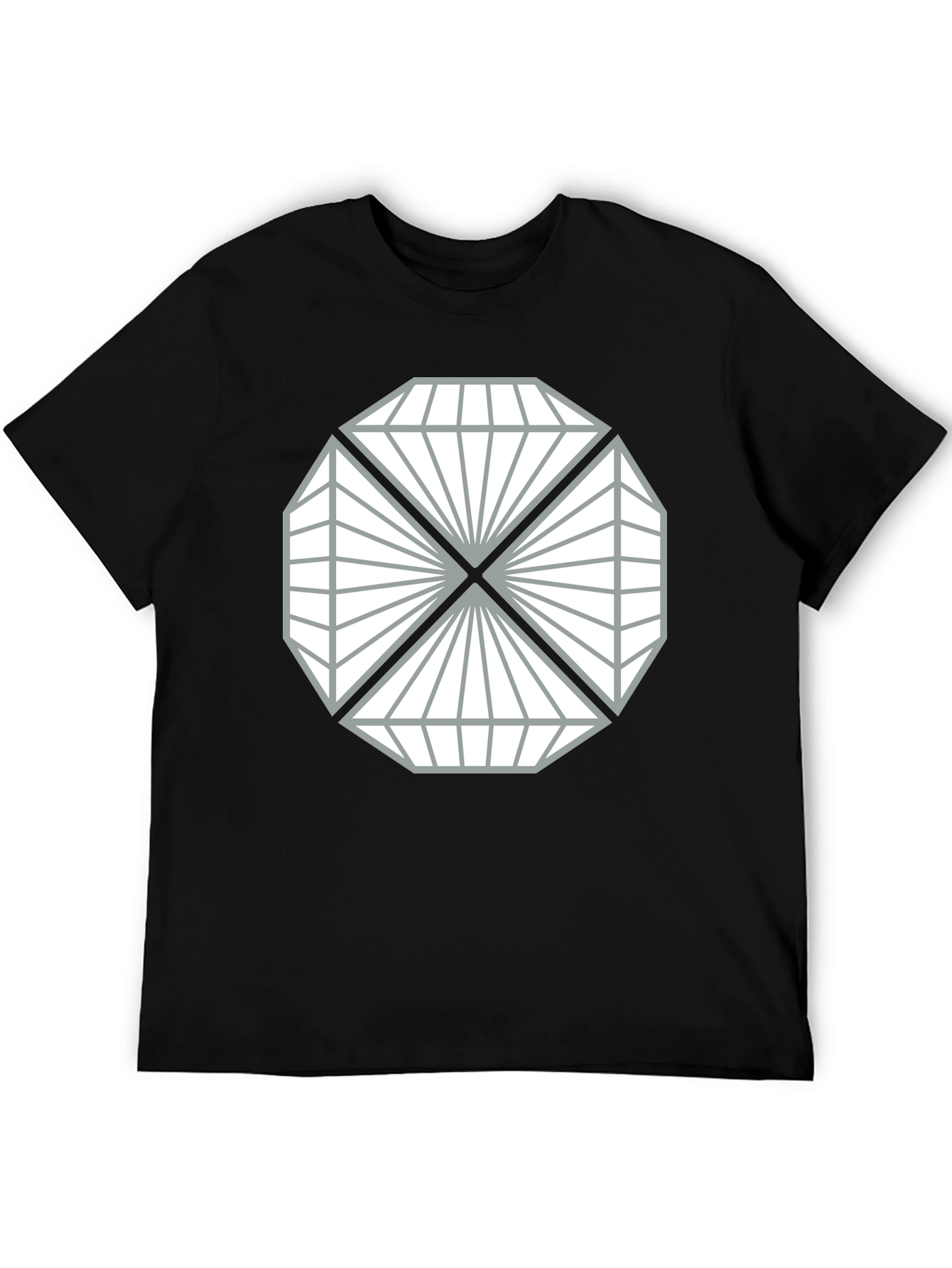 Geometric Diamond Design Black T-Shirt