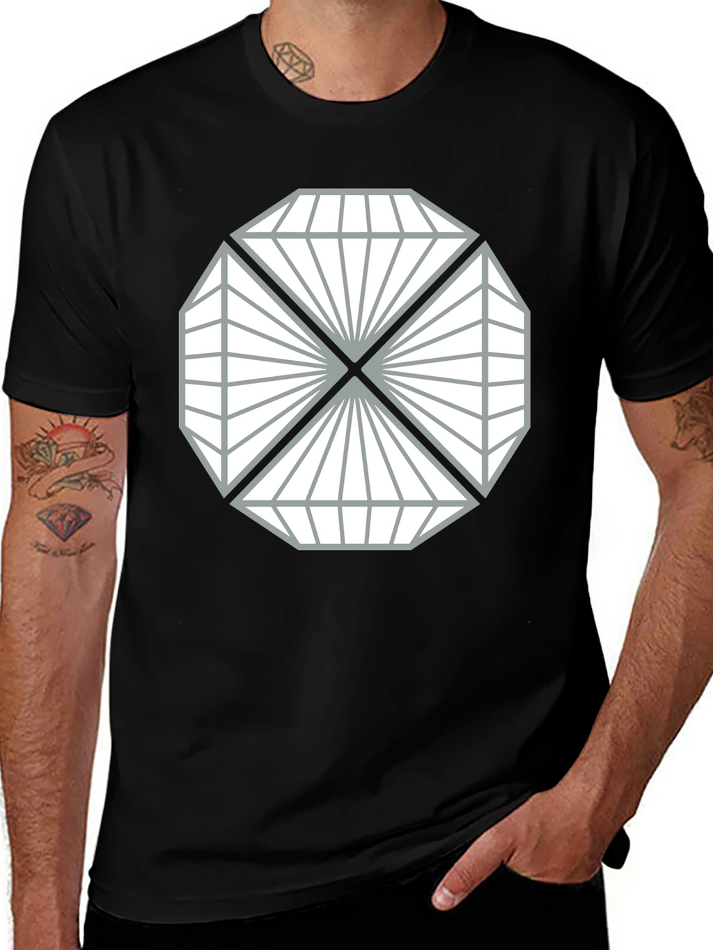Geometric Diamond Design Black T-Shirt