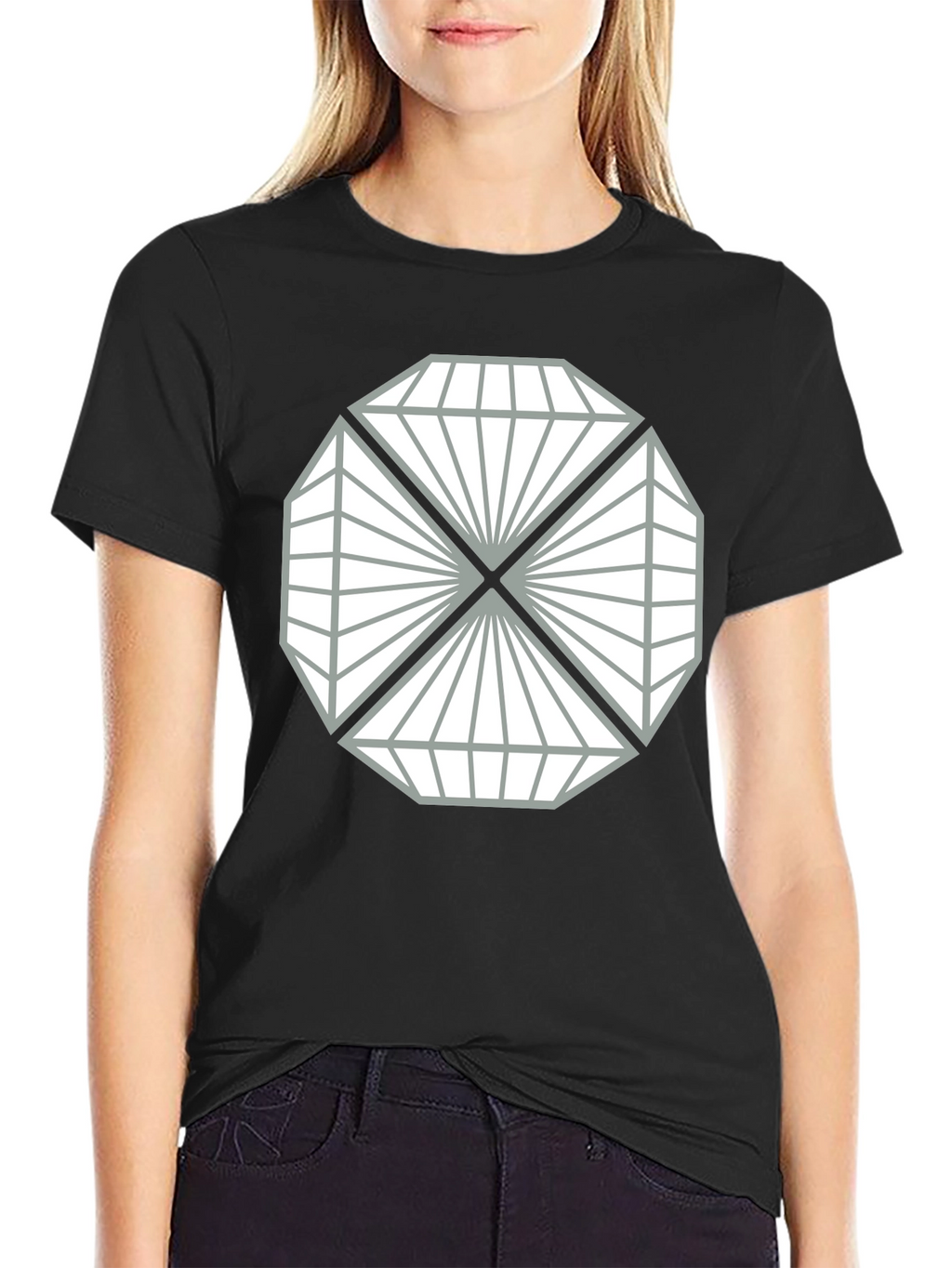 Geometric Diamond Design Black T-Shirt