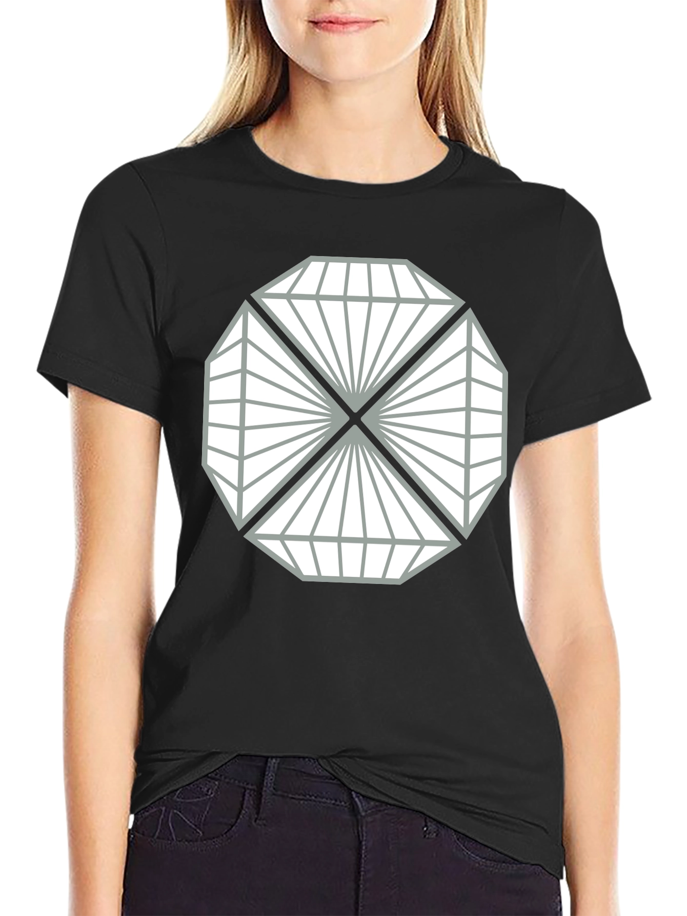 Geometric Diamond Design Black T-Shirt
