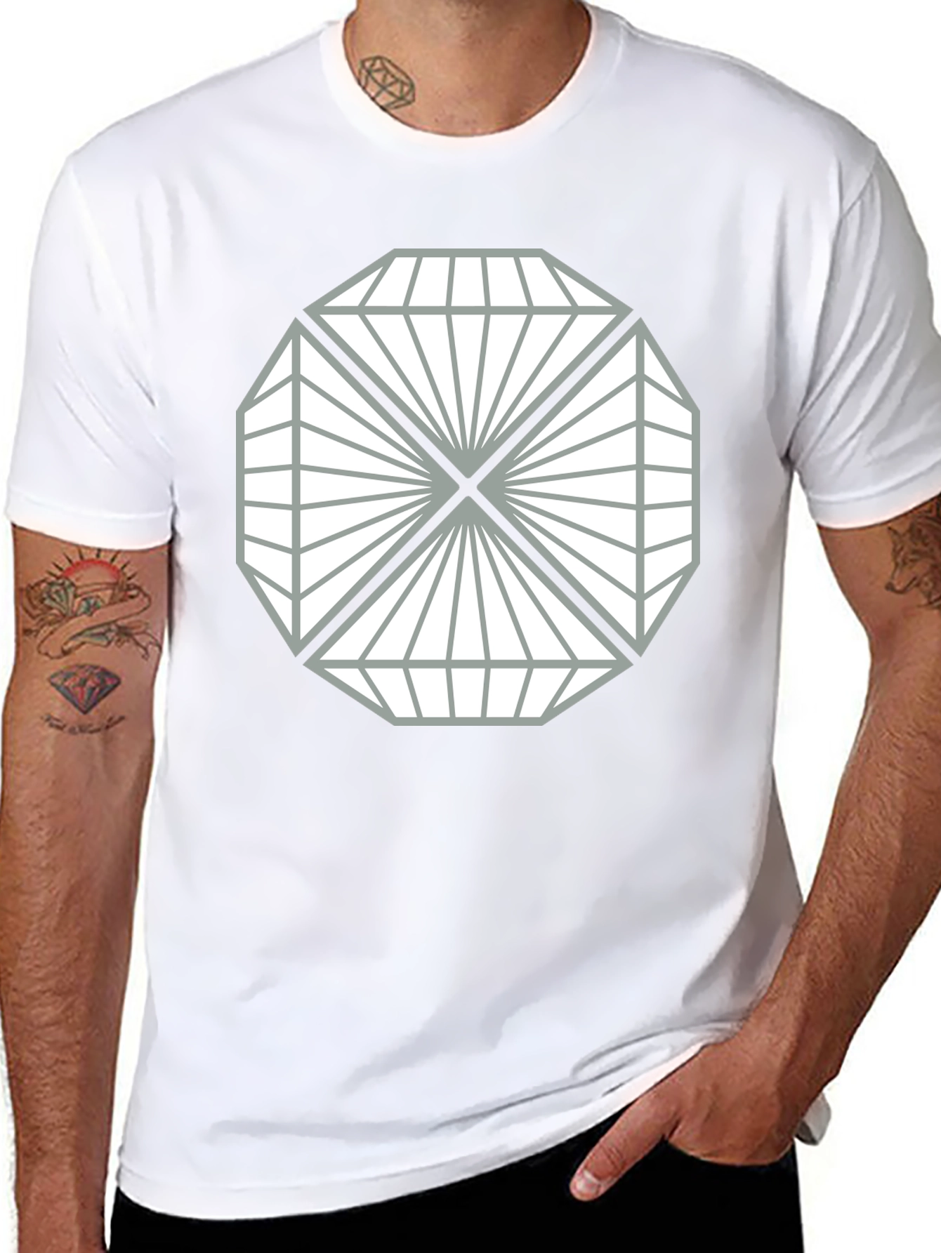 Geometric Diamond Design Black T-Shirt
