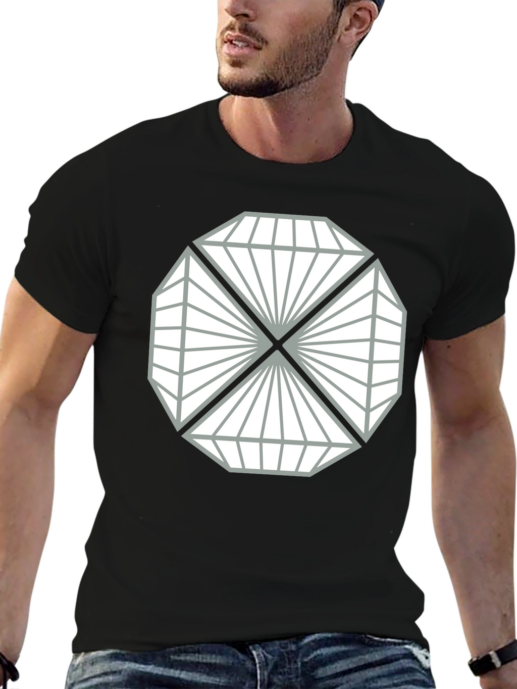 Geometric Diamond Design Black T-Shirt