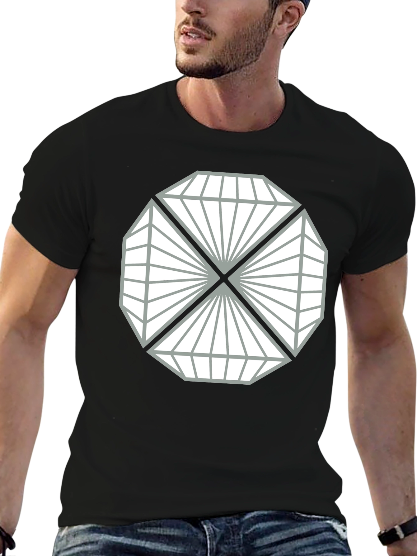 Geometric Diamond Design Black T-Shirt