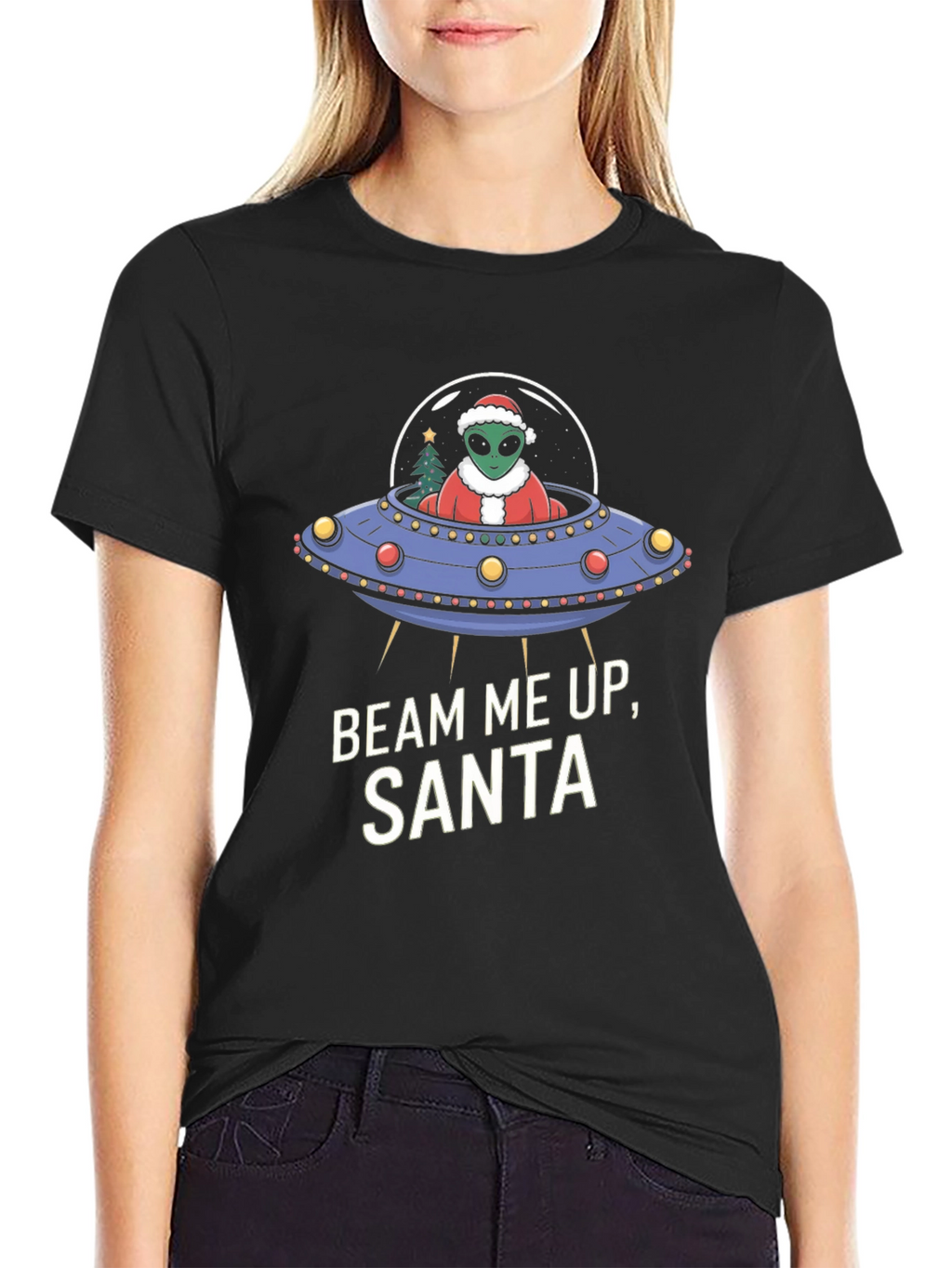 Beam Me Up Santa Alien UFO Christmas T-Shirt