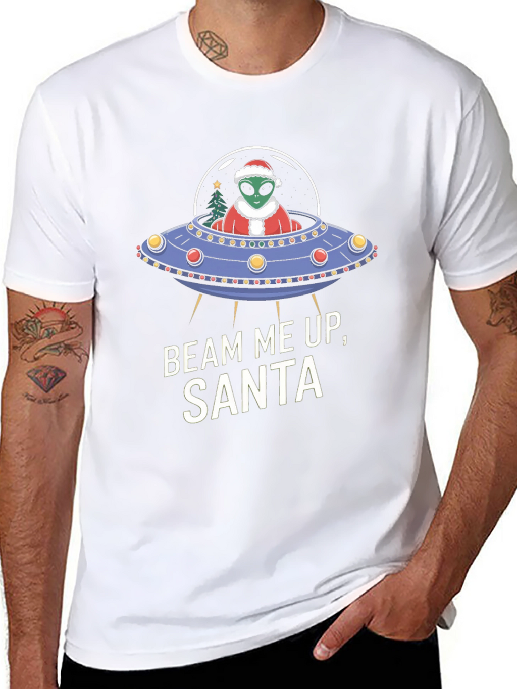 Beam Me Up Santa Alien UFO Christmas T-Shirt