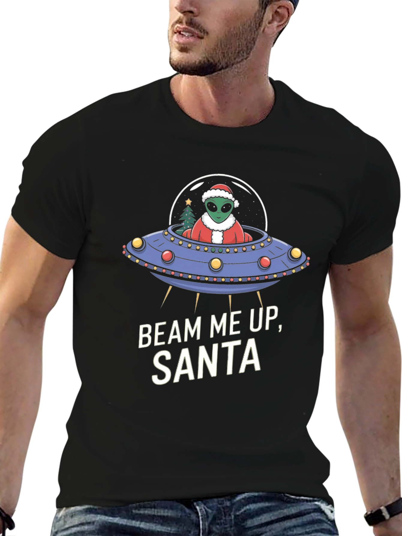 Beam Me Up Santa Alien UFO Christmas T-Shirt