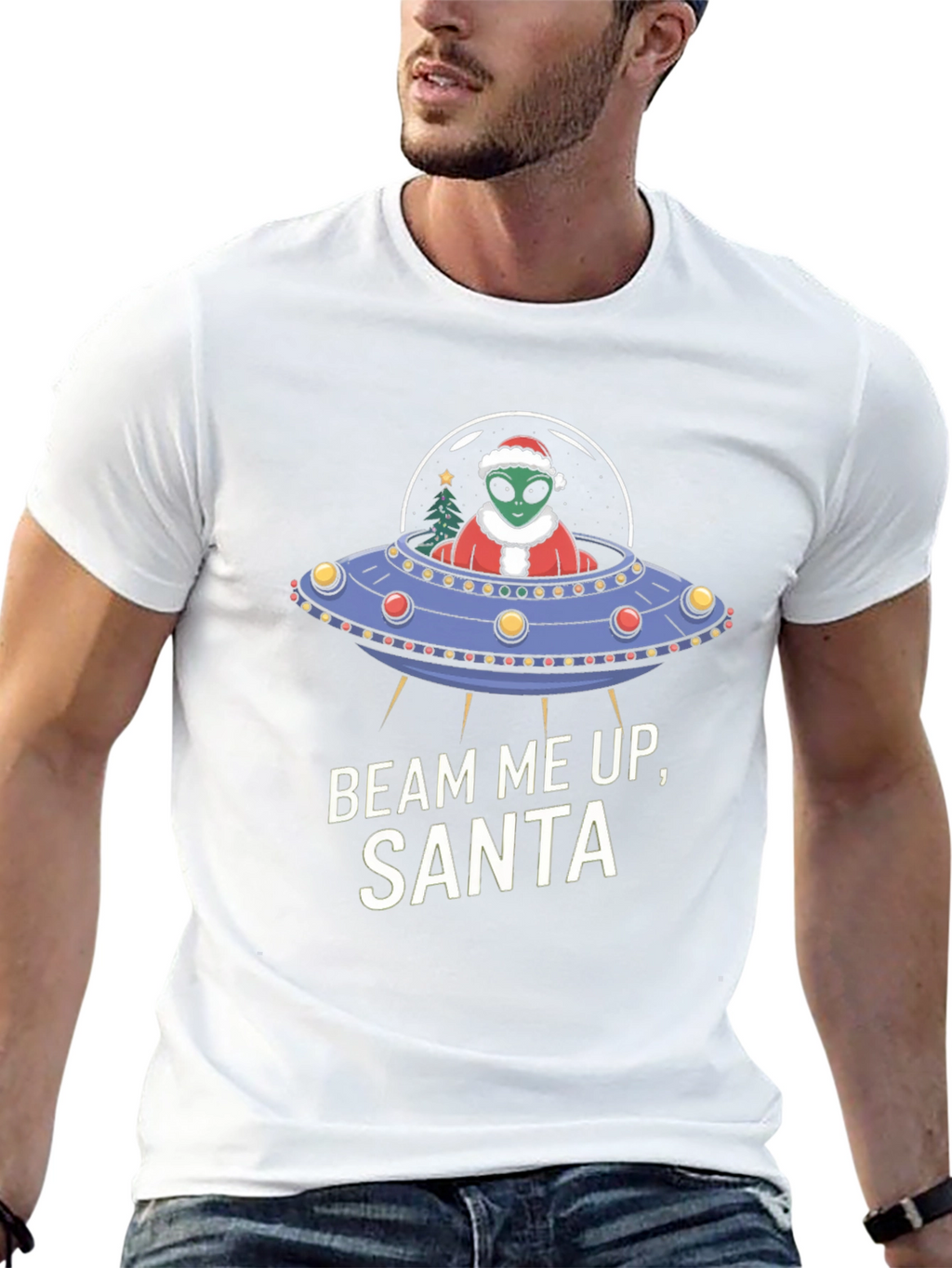 Beam Me Up Santa Alien UFO Christmas T-Shirt
