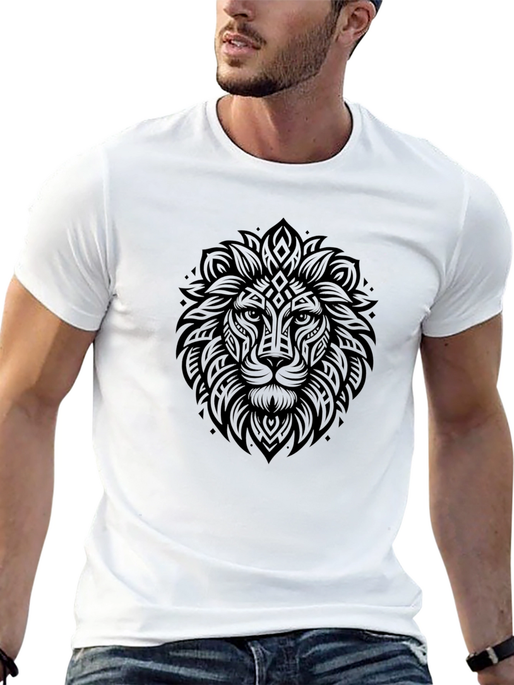 Lion Head Graphic Print Black T-Shirt