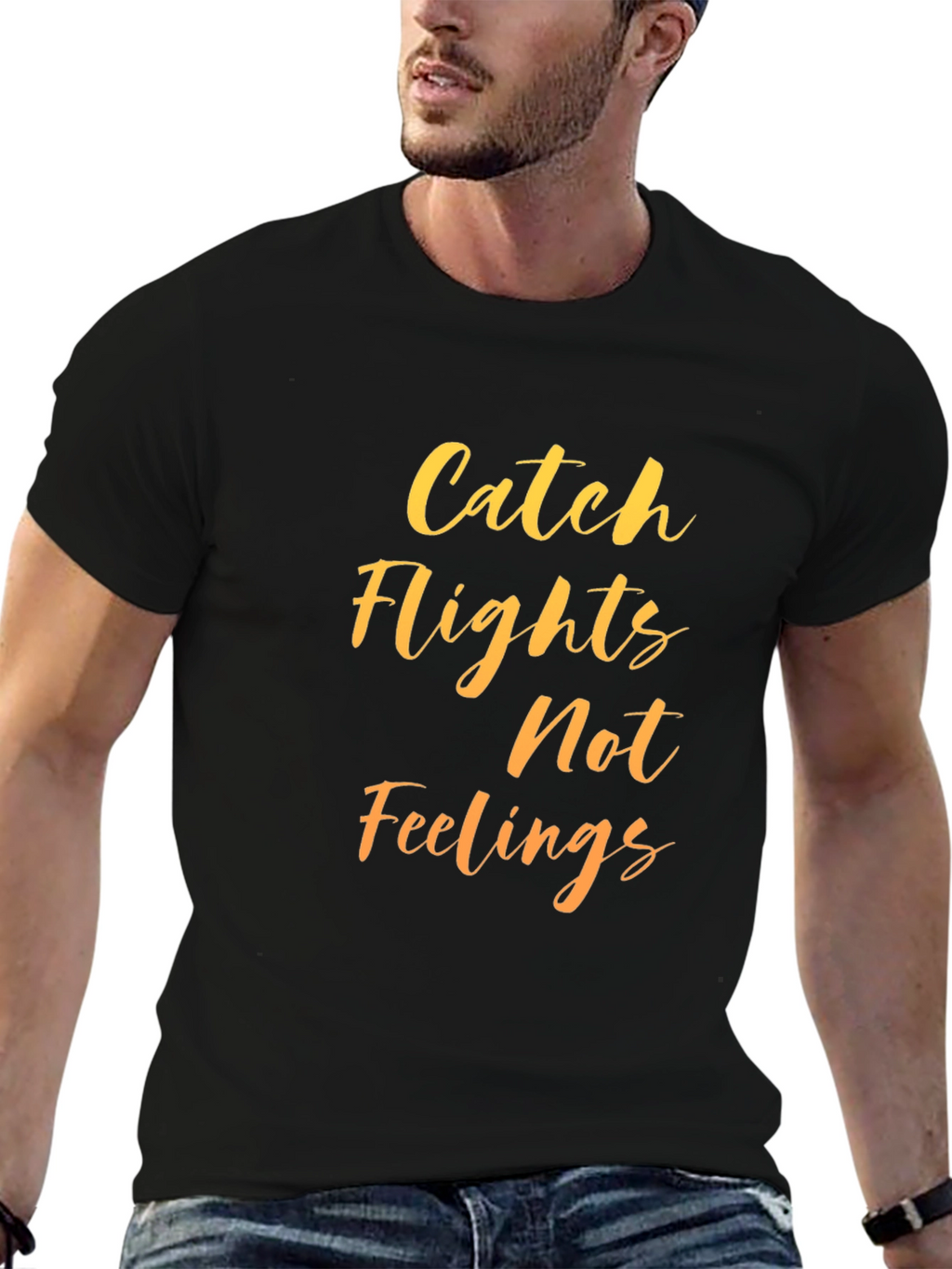 Catch Flights Not Feelings Graphic Tee - Black