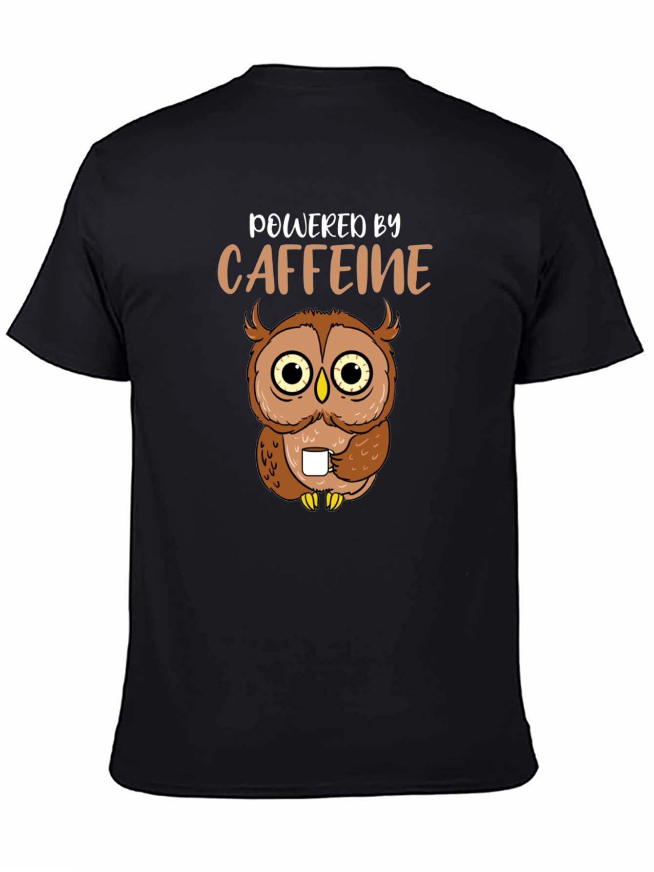 Powered By Caffeine Owl Graphic T-Shirt