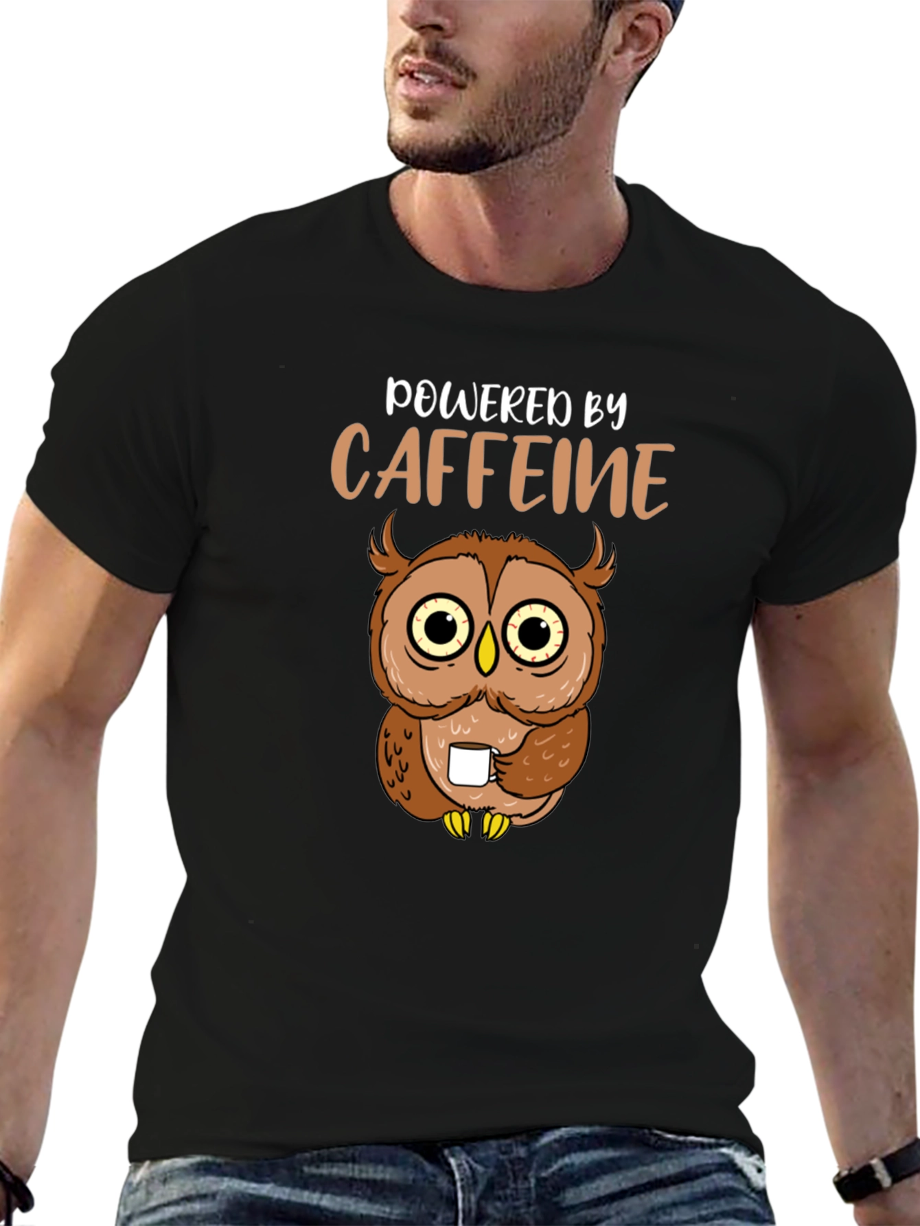 Powered By Caffeine Owl Graphic T-Shirt