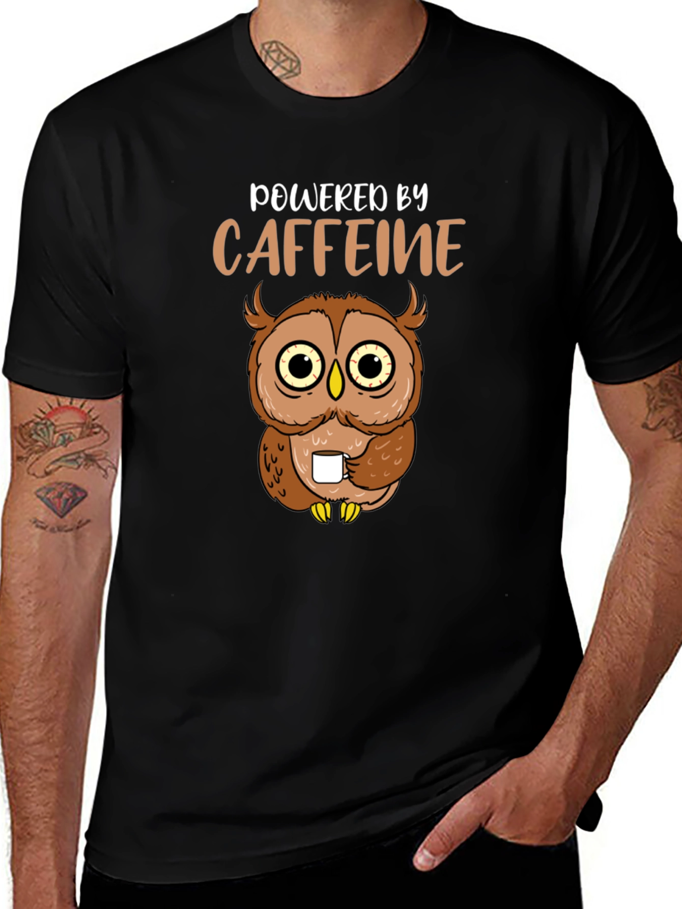 Powered By Caffeine Owl Graphic T-Shirt