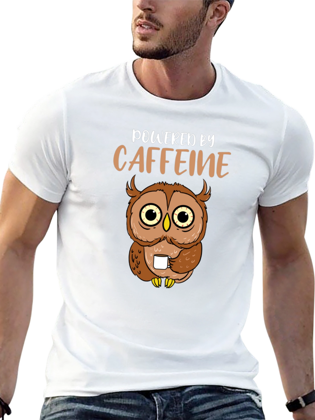 Powered By Caffeine Owl Graphic T-Shirt