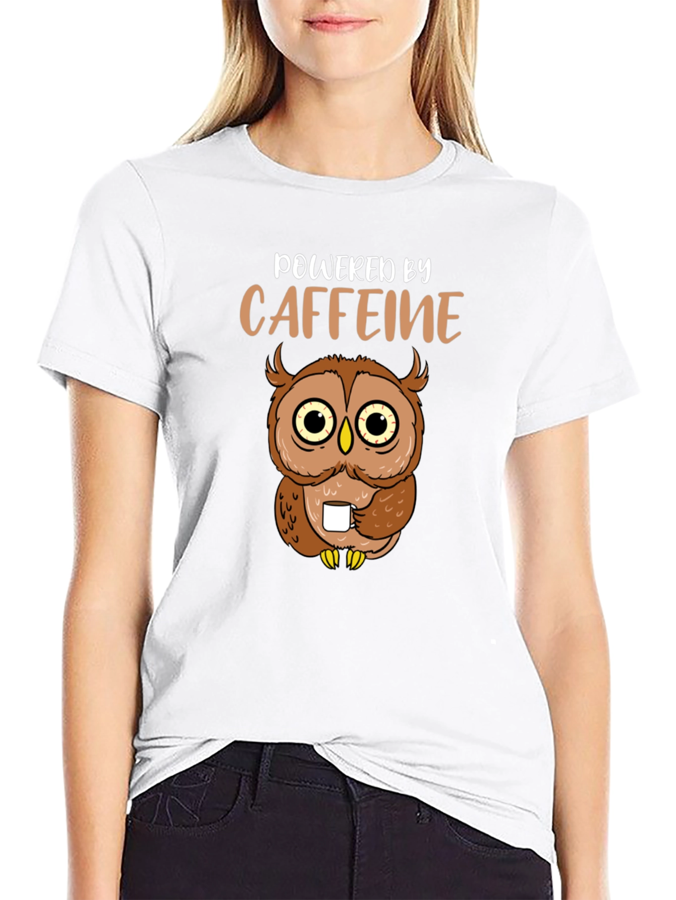 Powered By Caffeine Owl Graphic T-Shirt