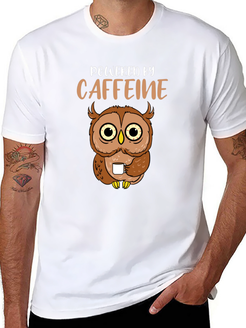 Powered By Caffeine Owl Graphic T-Shirt