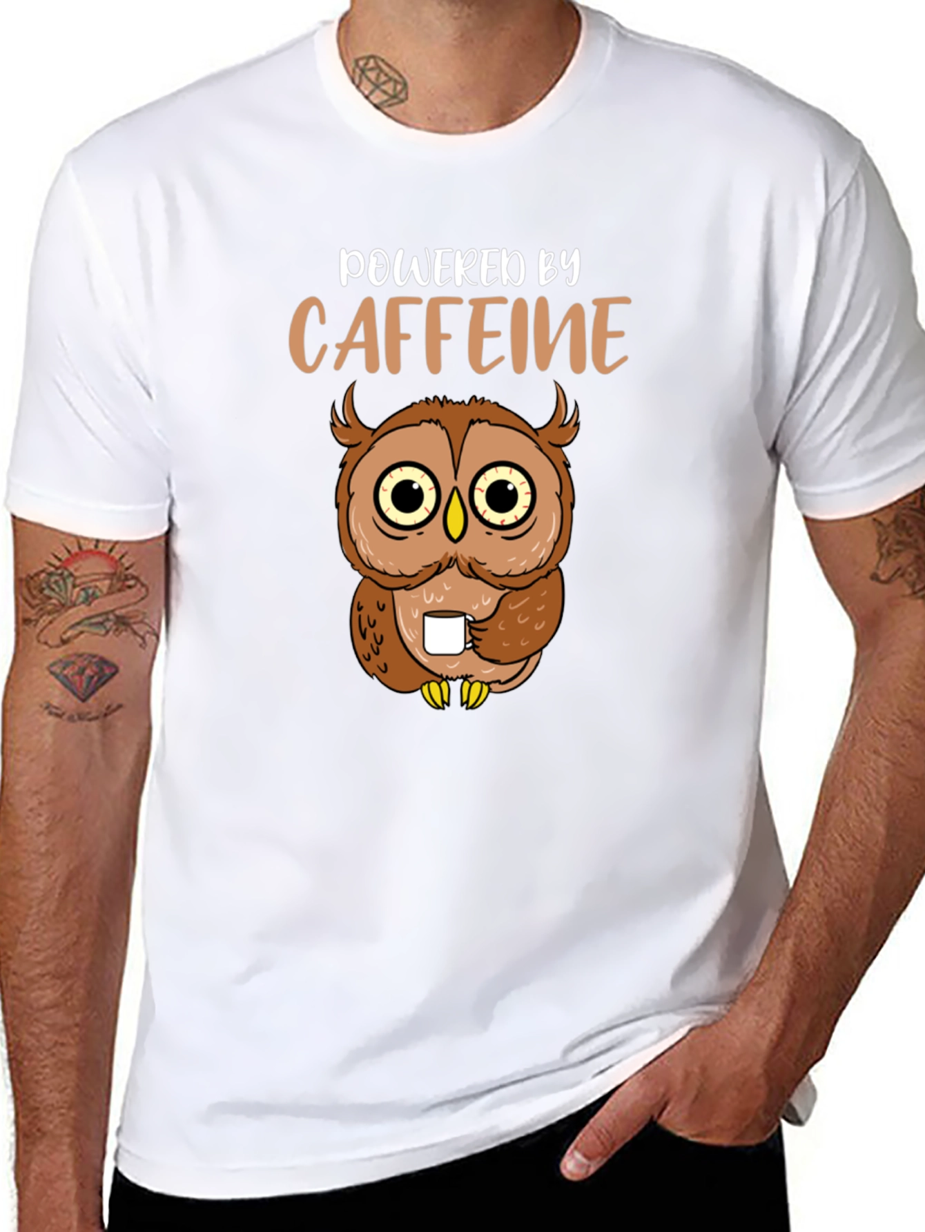 Powered By Caffeine Owl Graphic T-Shirt